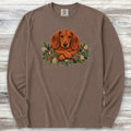 Dachshund Winter Greenery Faux Embroidery Long Sleeve Tee - Espresso