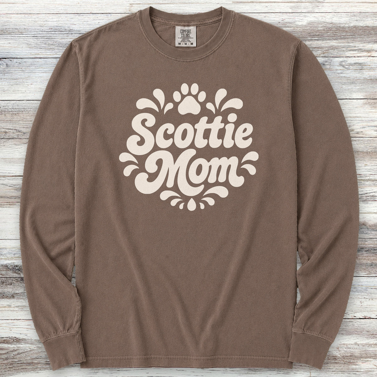 Scottish Terrier Groovy Mom Long Sleeve Tee - Espresso