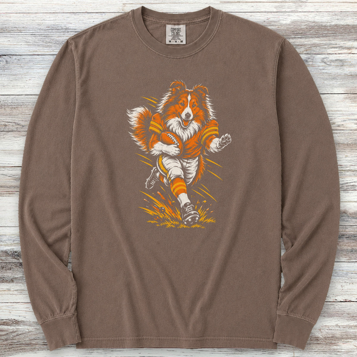 Shetland Sheepdog Football Long Sleeve Tee - Espresso