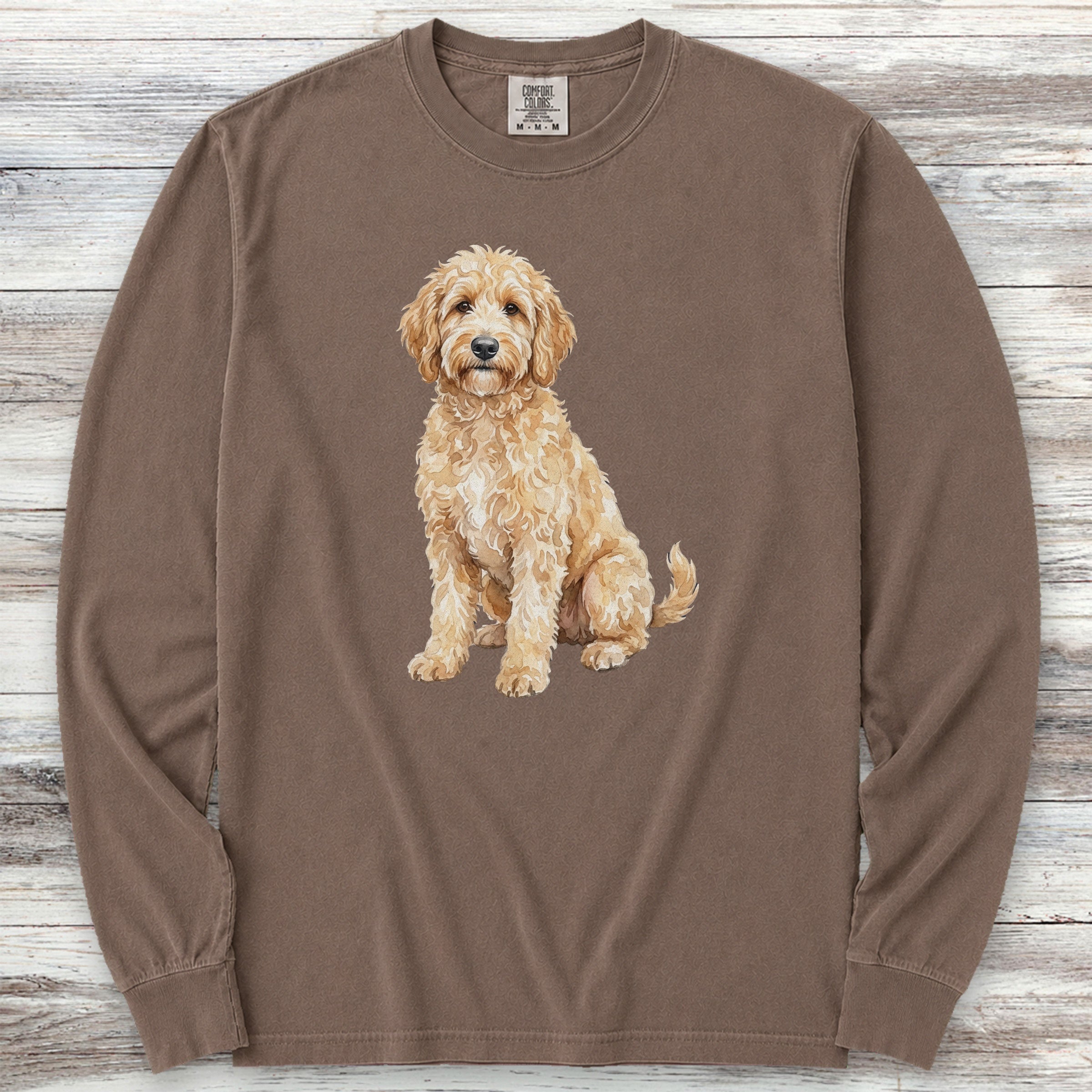 Goldendoodle Watercolor Long Sleeve Tee - Espresso