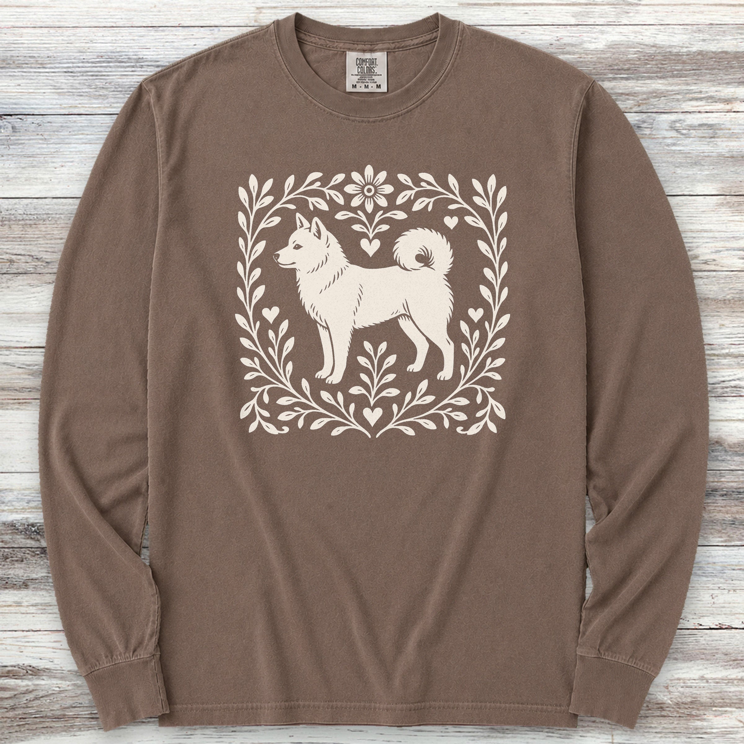 Shiba Inu Linocut Long Sleeve Tee - Espresso