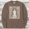 Border Collie Folk Art Floral Long Sleeve Tee - Espresso