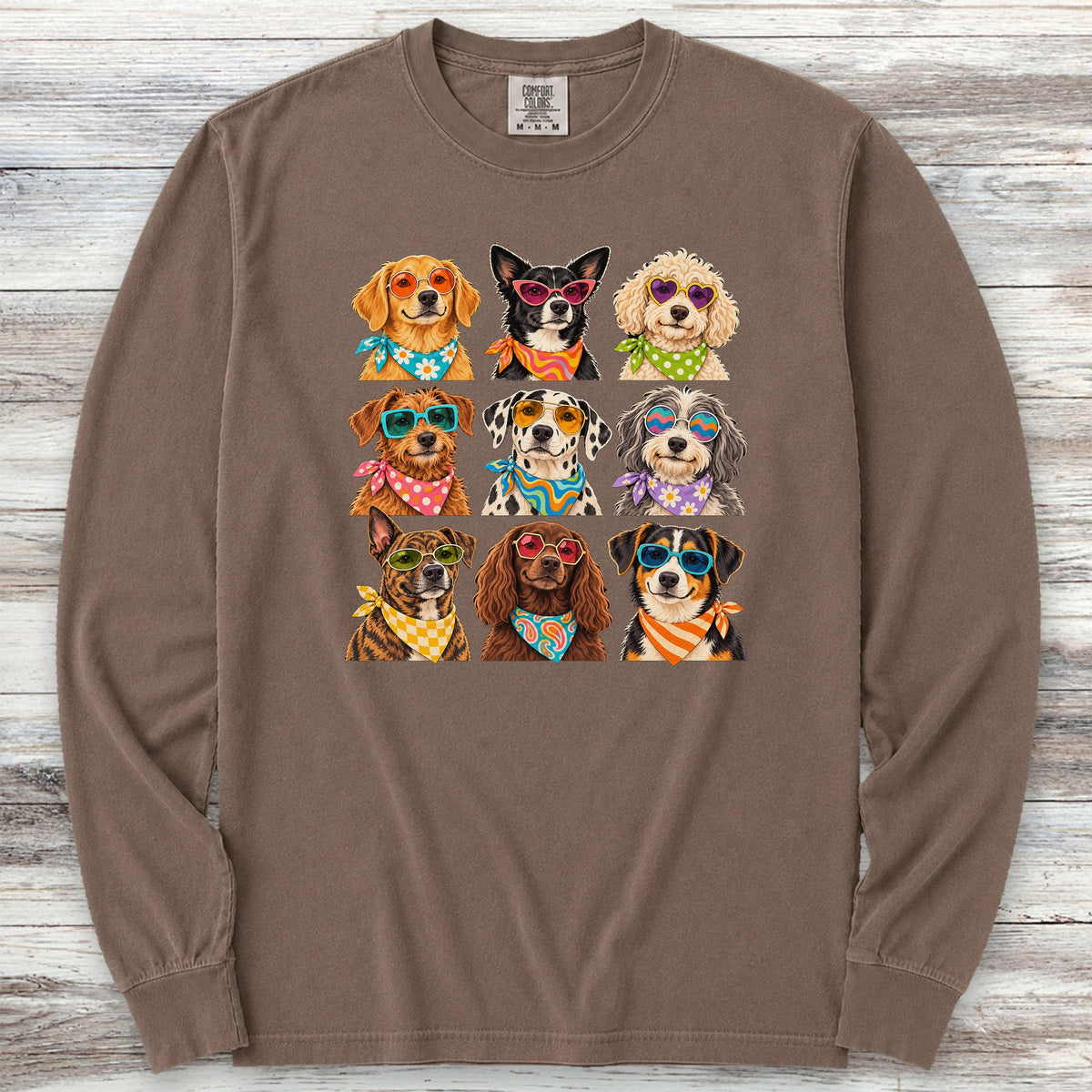 Groovy Dogs Grid Long Sleeve Tee - Espresso