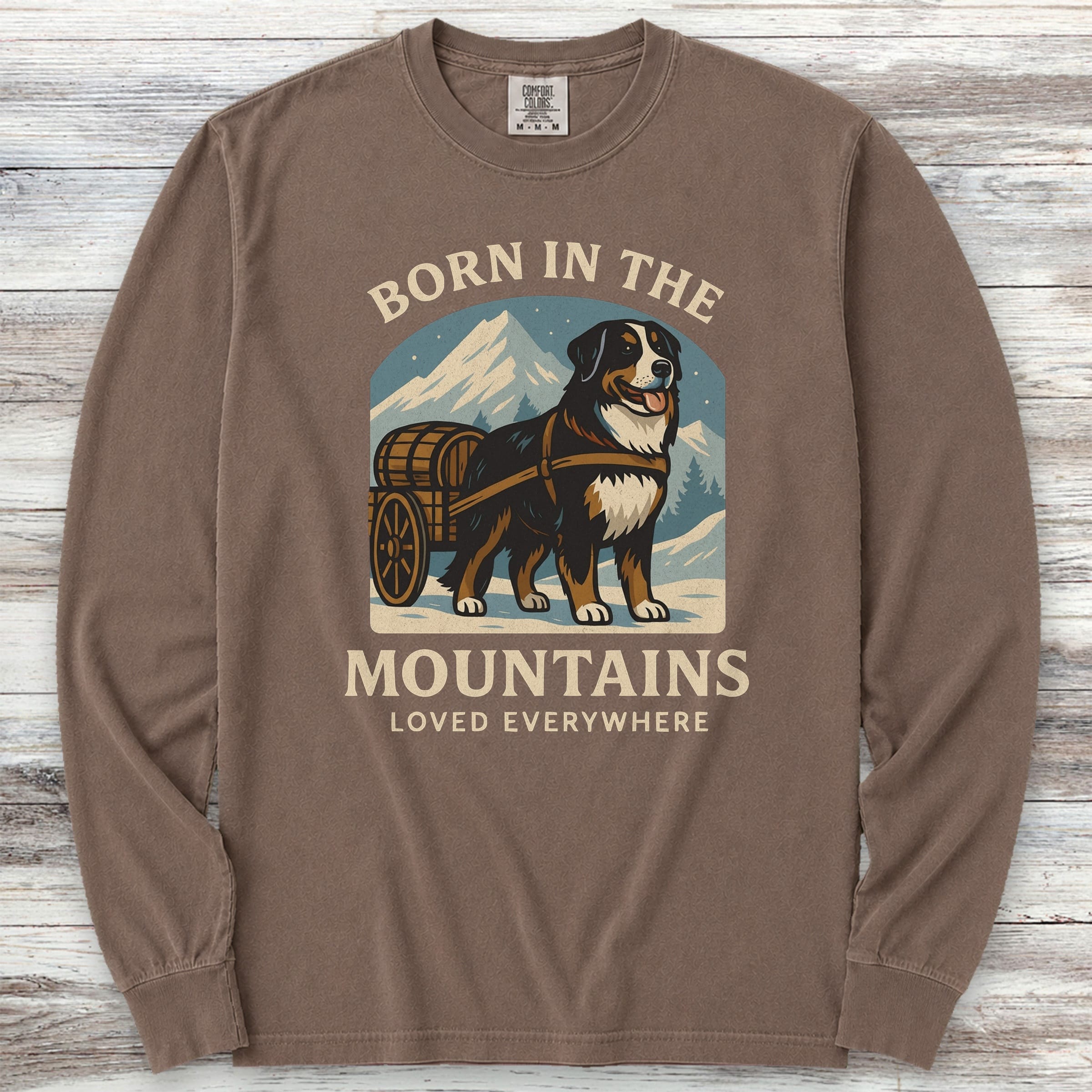 Bernese Mountain Dog Born Long Sleeve Tee - Espresso