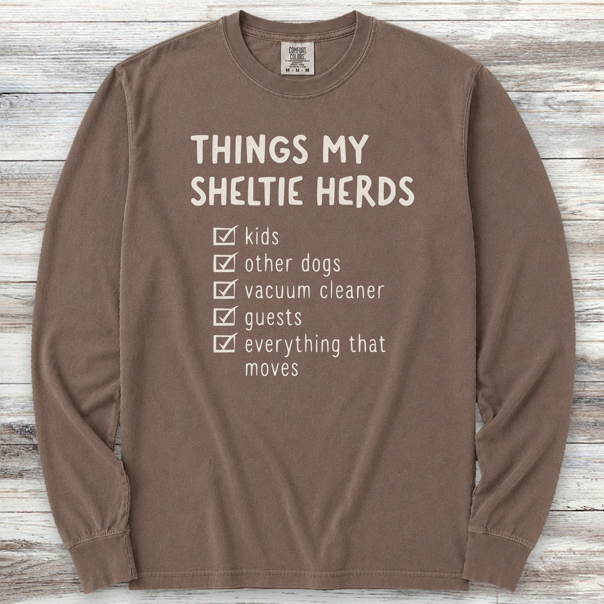 Shetland Sheepdog Herding List Long Sleeve Tee - Espresso
