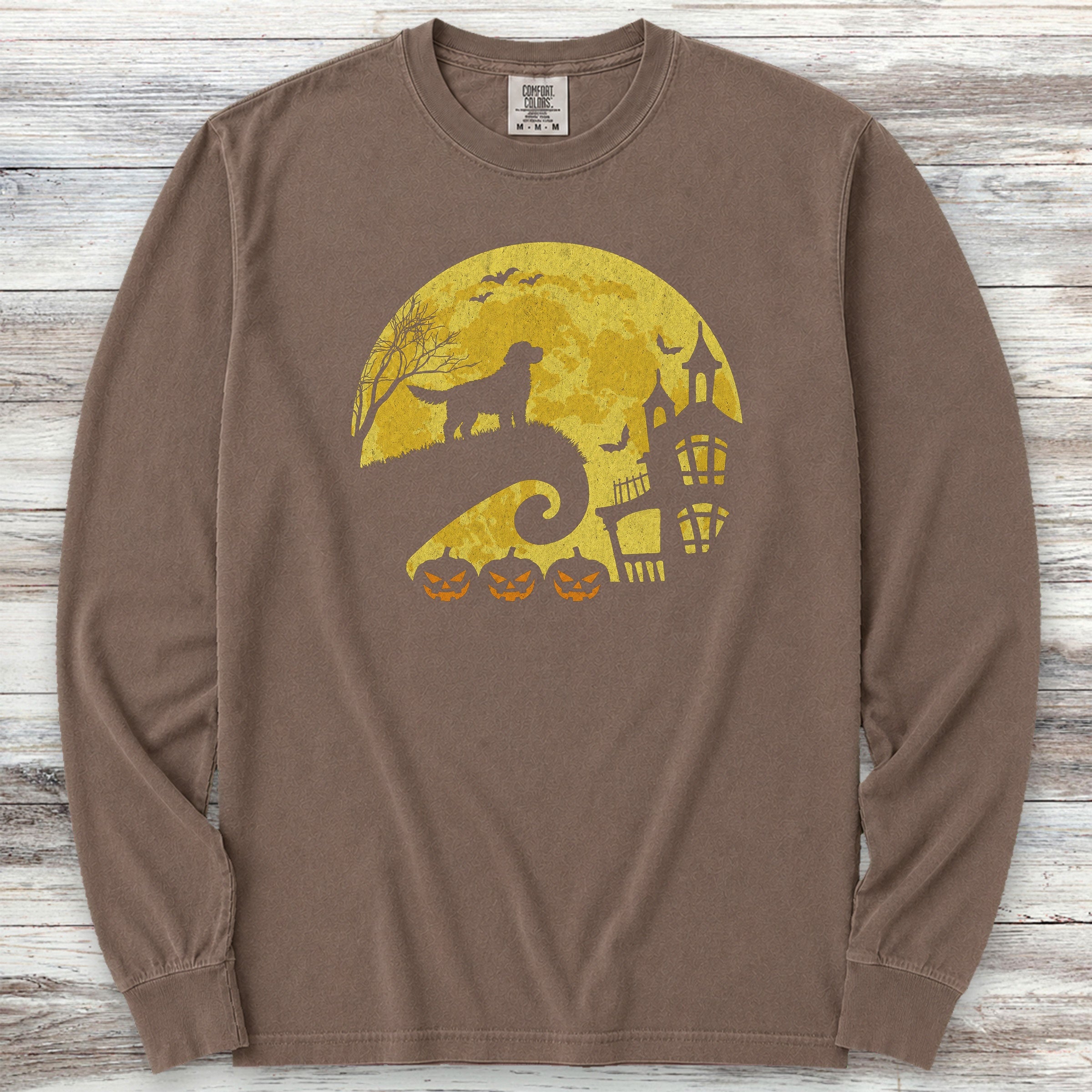 Labradoodle Halloween Moon Long Sleeve Tee - Espresso