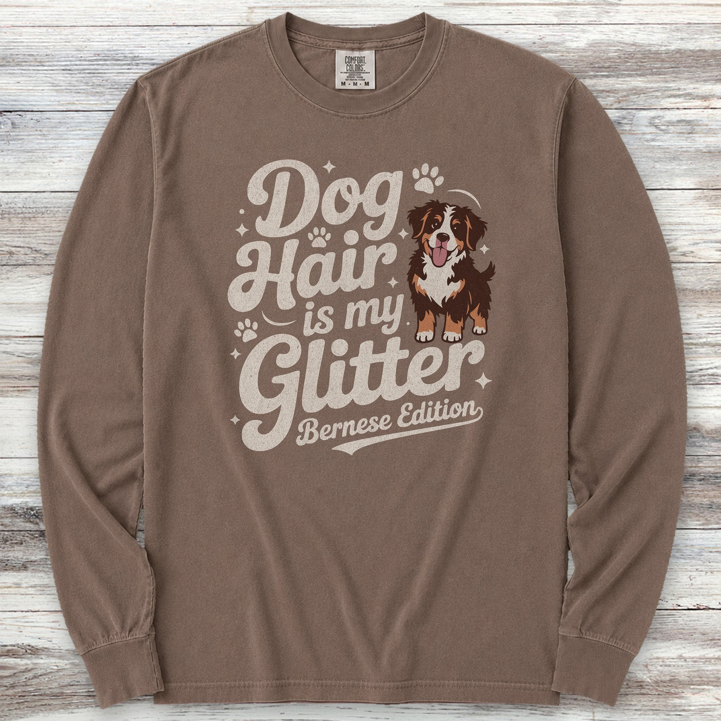 Bernese Mountain Dog Glitter Long Sleeve Tee - Espresso