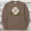 Poodle White Winter Greenery Faux Embroidery Long Sleeve Tee - Espresso