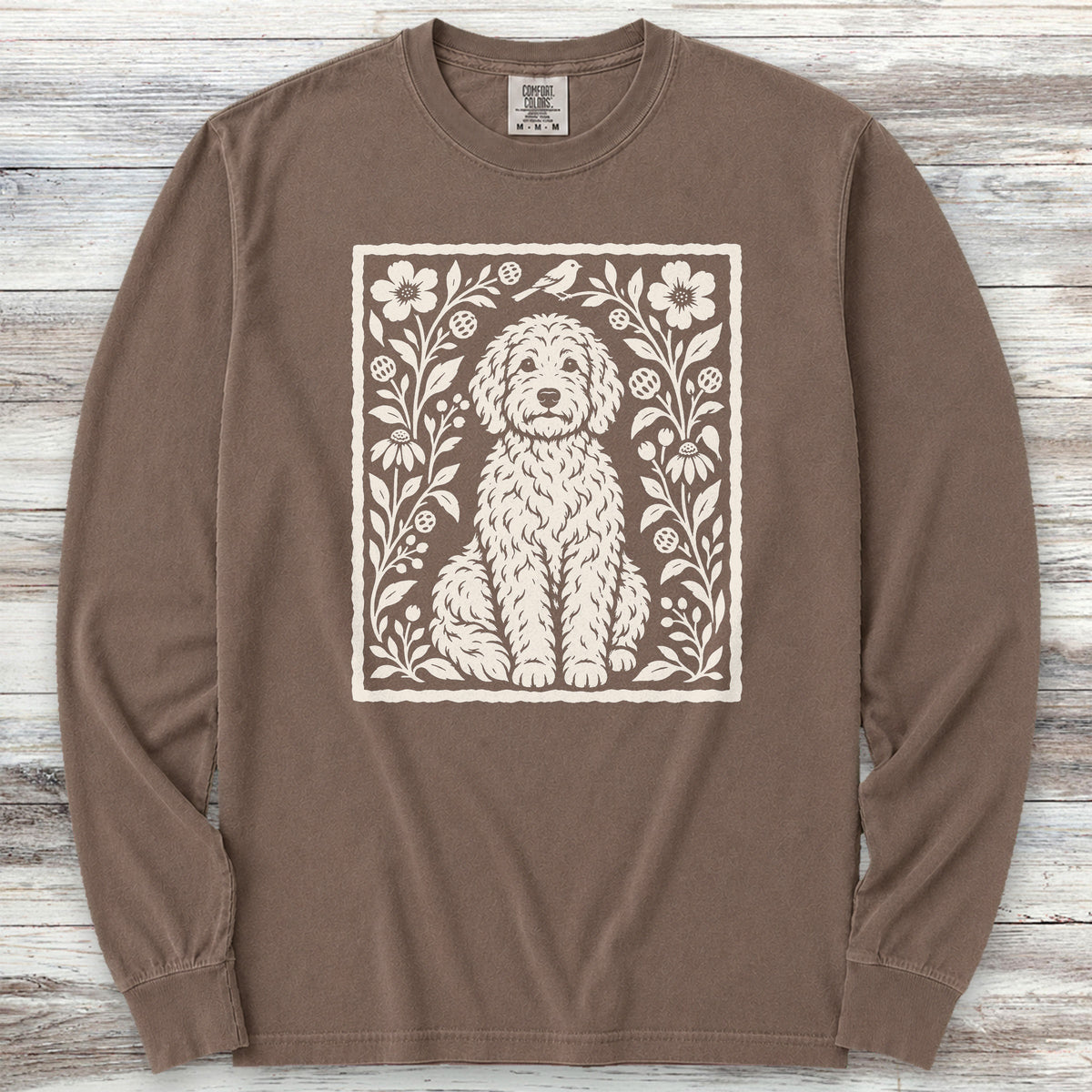 Doodle Folk Art Floral Long Sleeve Tee - Espresso
