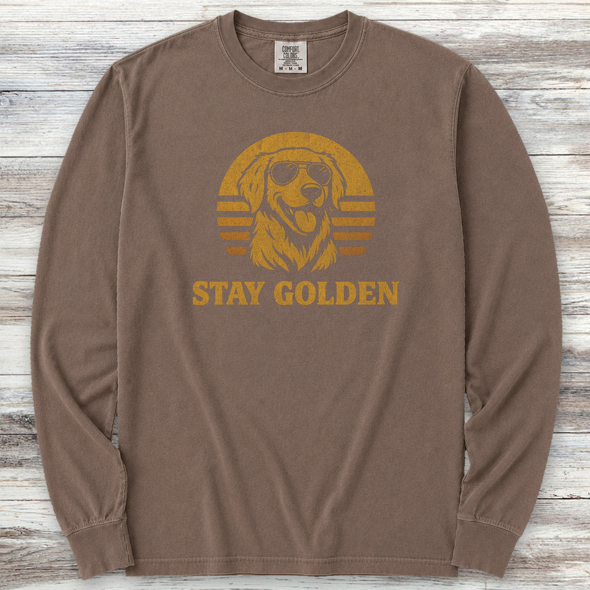 Golden Retriever Retro Stay Golden Long Sleeve Tee - Espresso