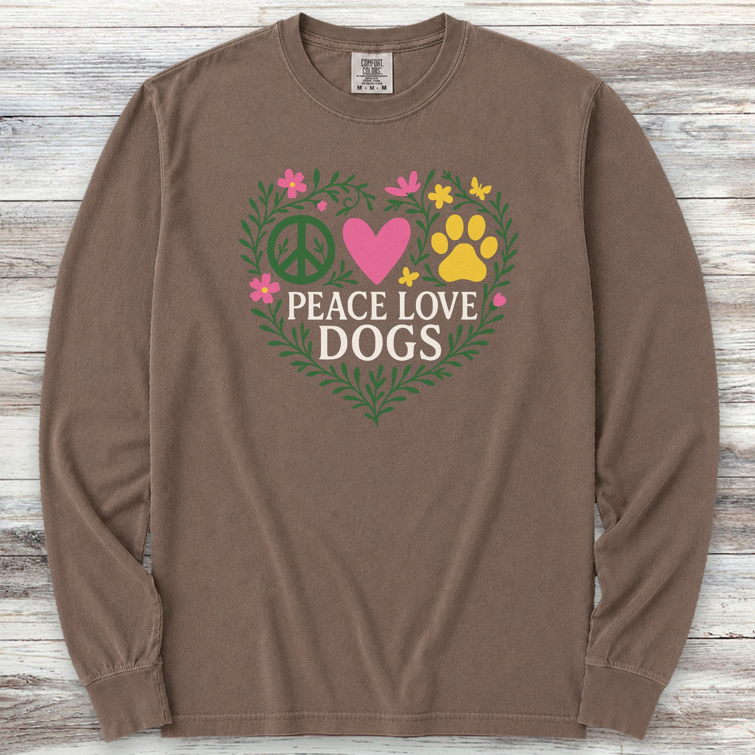Peace Love Dogs Floral Long Sleeve Tee - Espresso