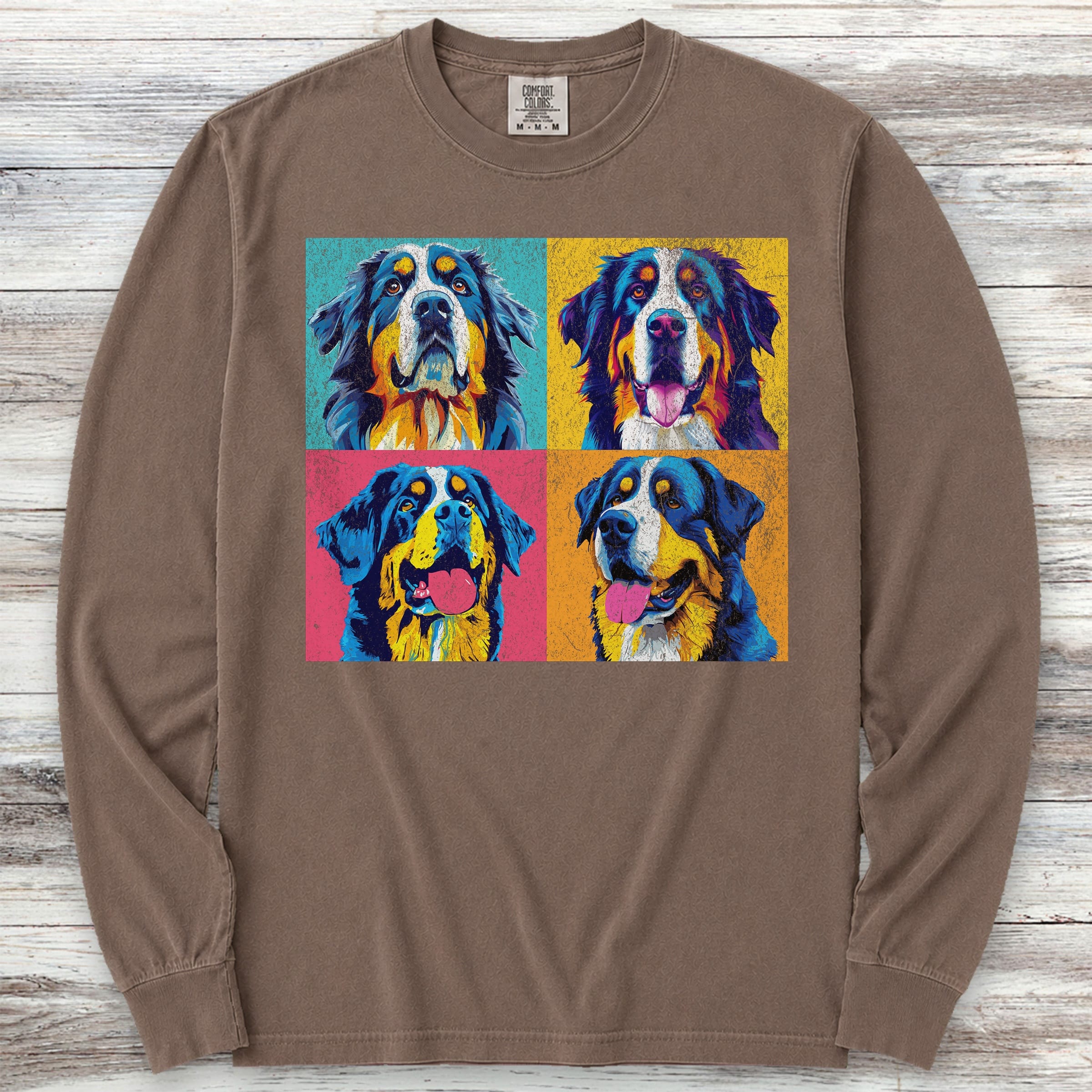 Bernese Mountain Dog Pop Art Long Sleeve Tee - Espresso