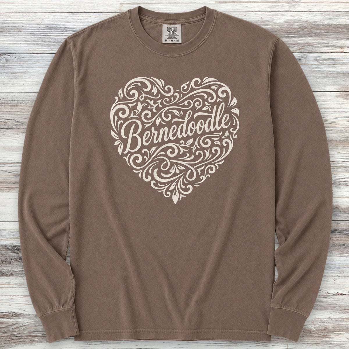 Bernedoodle Heart Script Long Sleeve Tee - Espresso