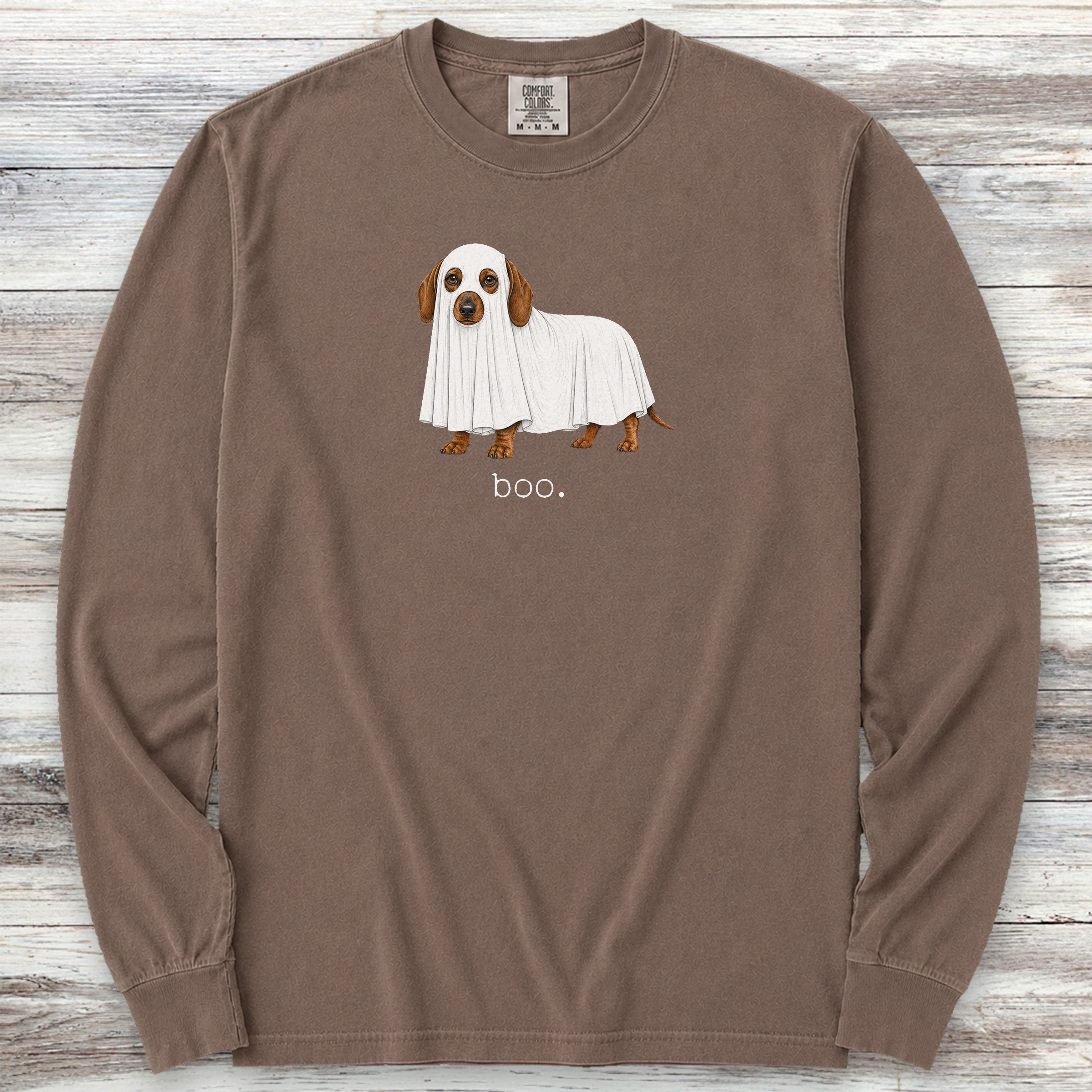 Dachshund Boo Long Sleeve Tee - Espresso