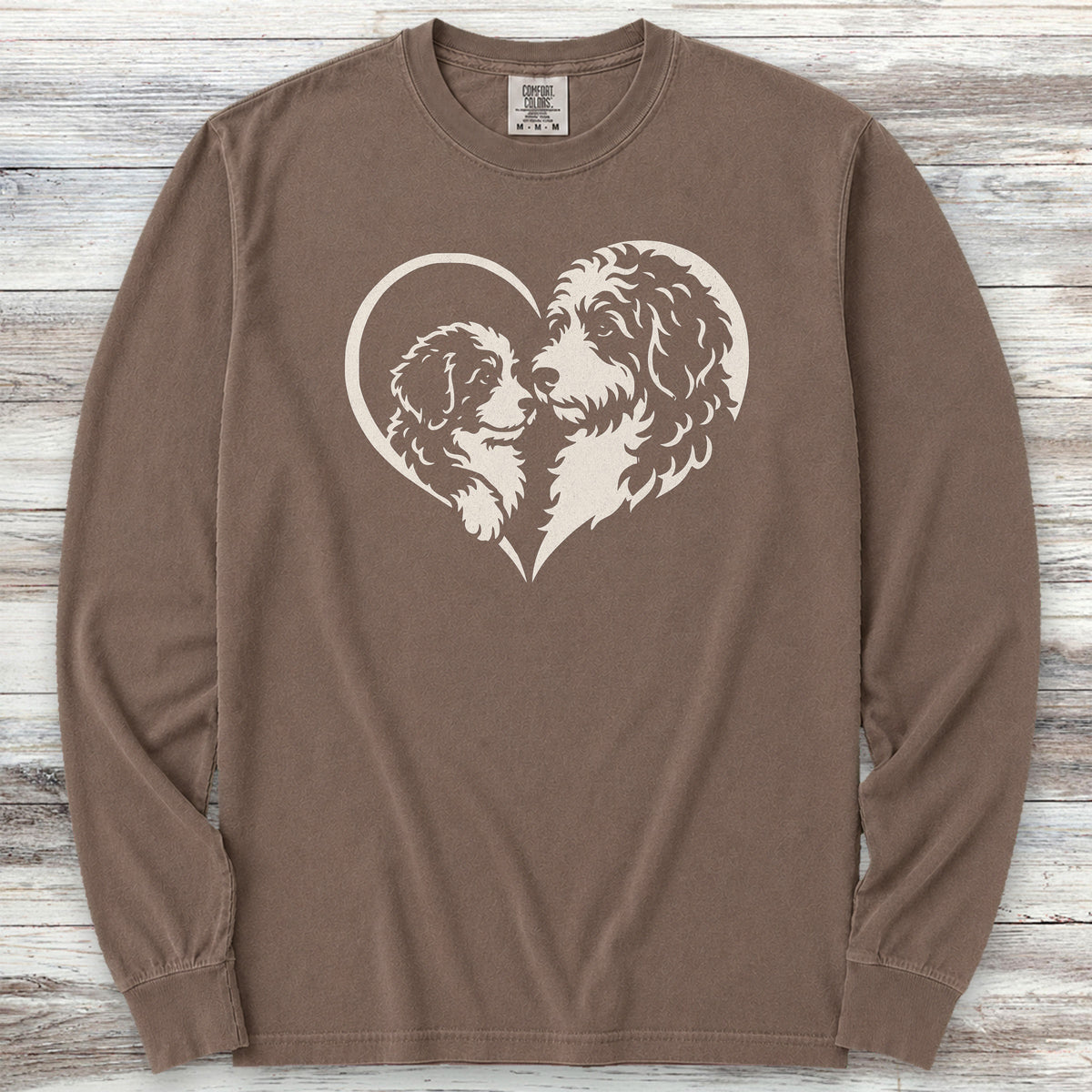Bernedoodle Heart Bond Long Sleeve Tee - Espresso
