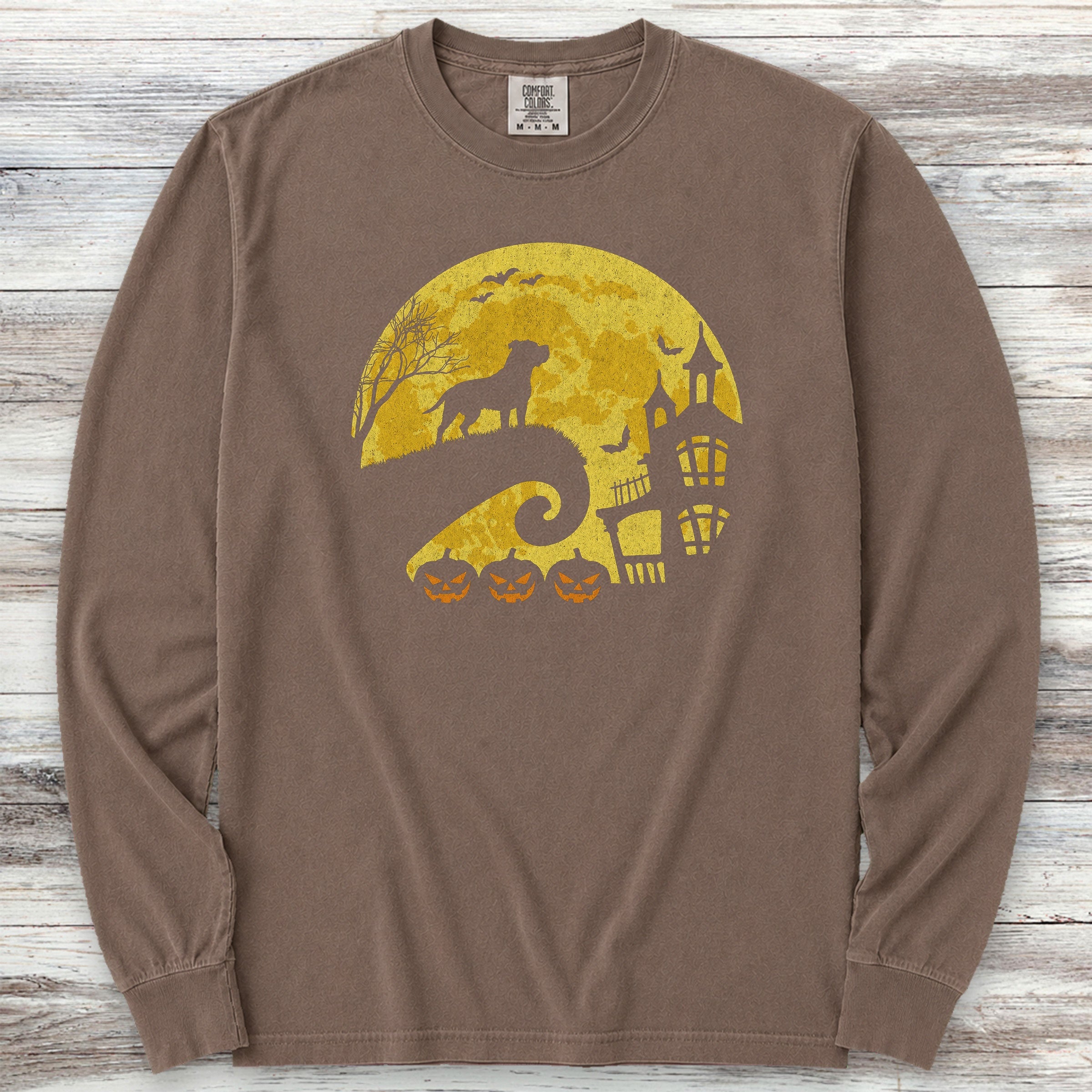 Pit Bull Halloween Moon Long Sleeve Tee - Espresso