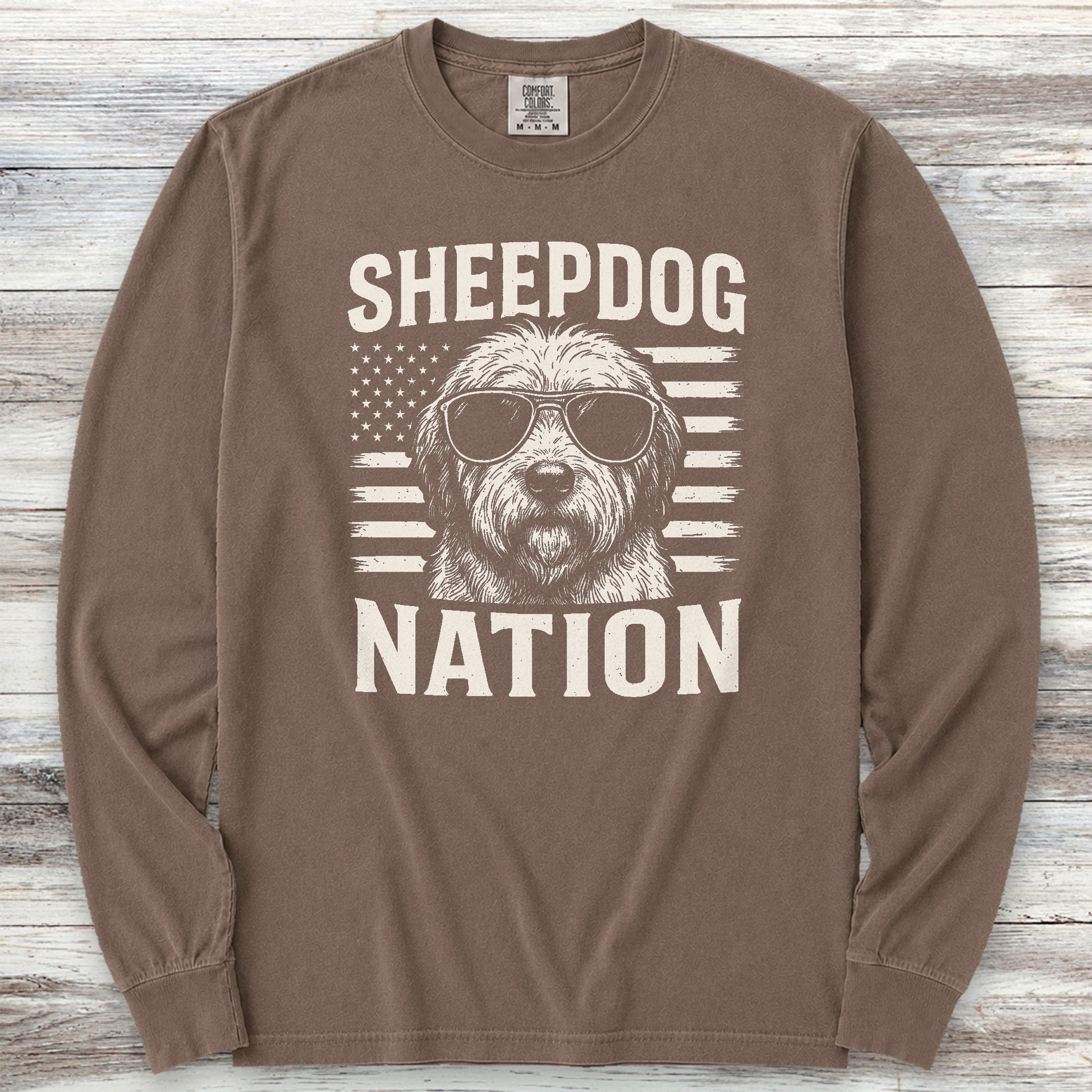 Old English Sheepdog Nation Long Sleeve Tee - Espresso
