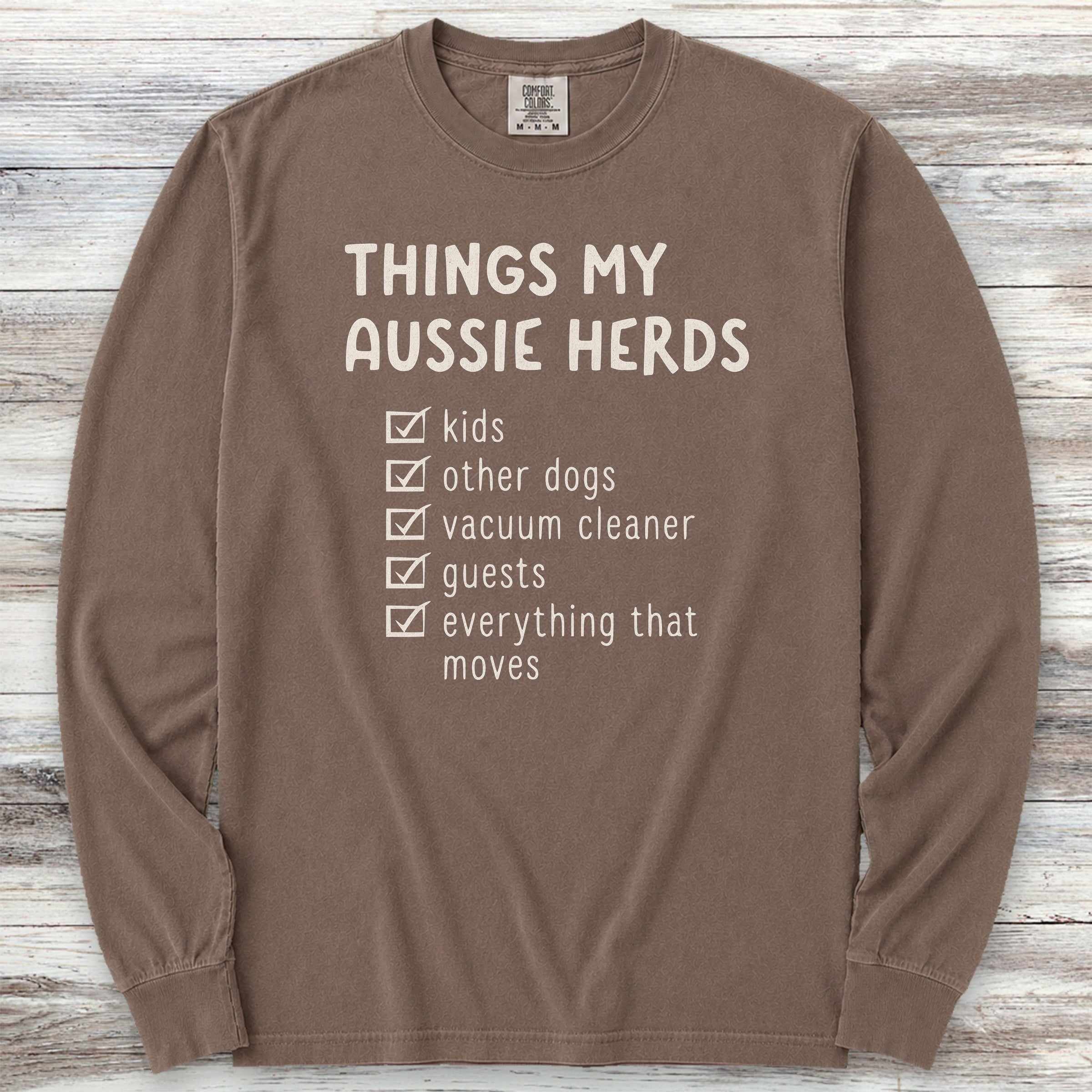 Australian Shepherd Herding List Long Sleeve Tee - Espresso