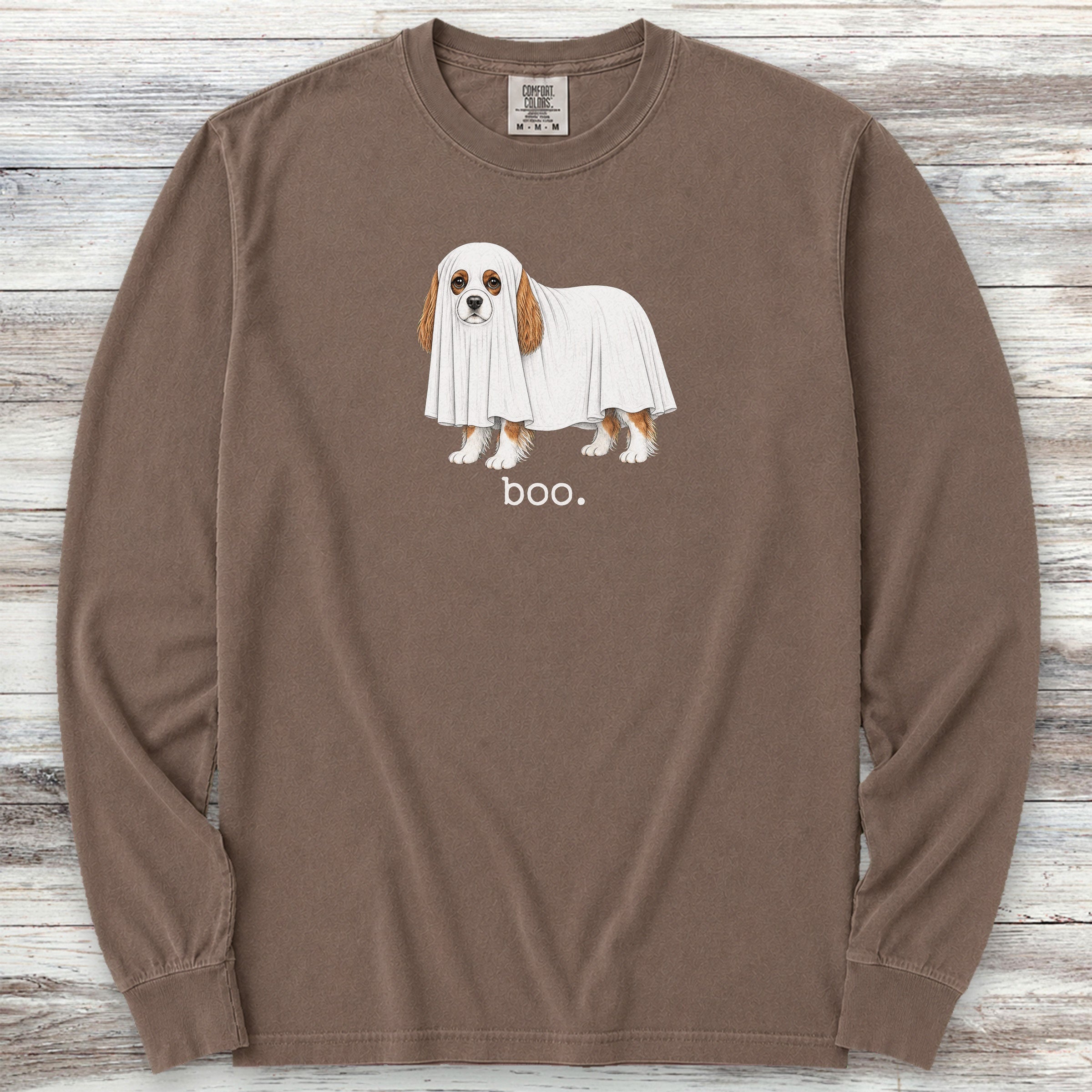 Cavalier King Charles Spaniel Boo Long Sleeve Tee - Espresso