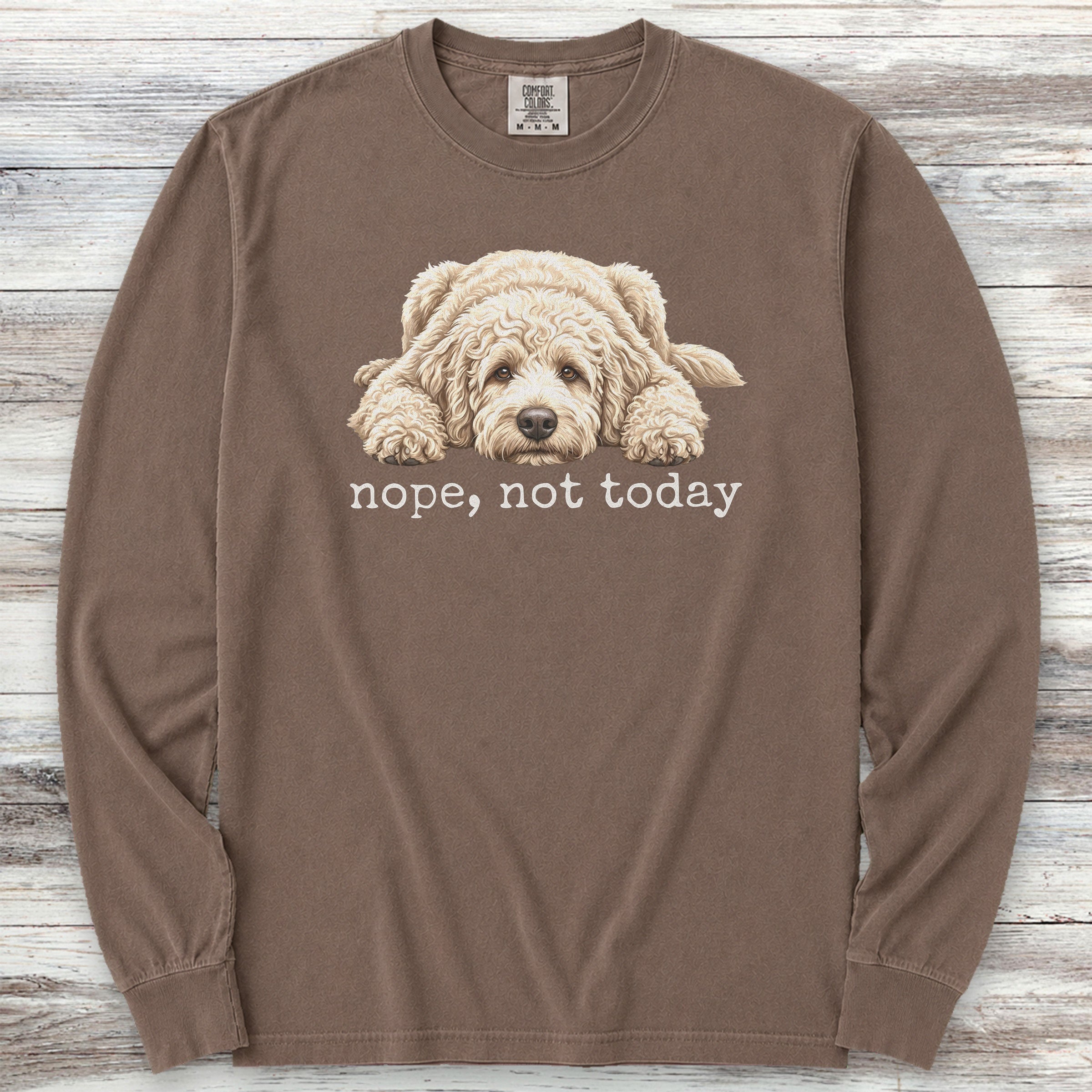 Goldendoodle Cream Nope Long Sleeve Tee - Espresso