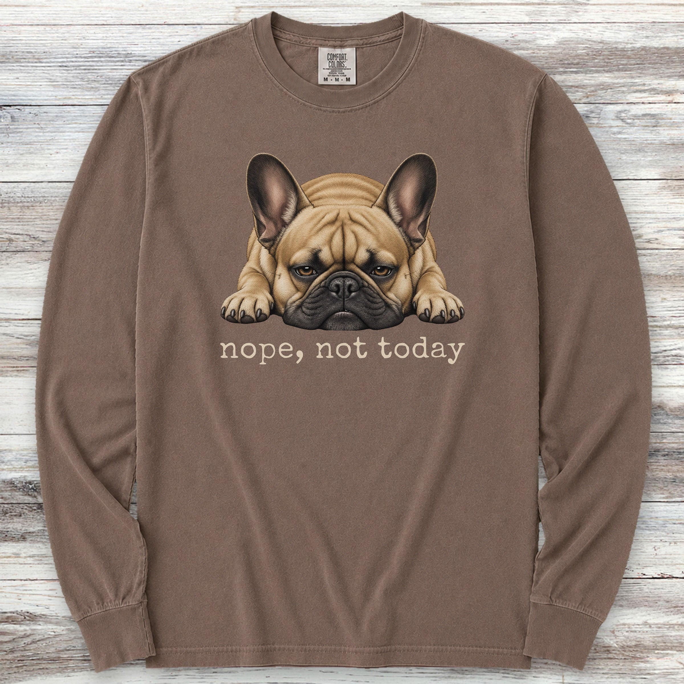French Bulldog Nope Long Sleeve Tee - Espresso