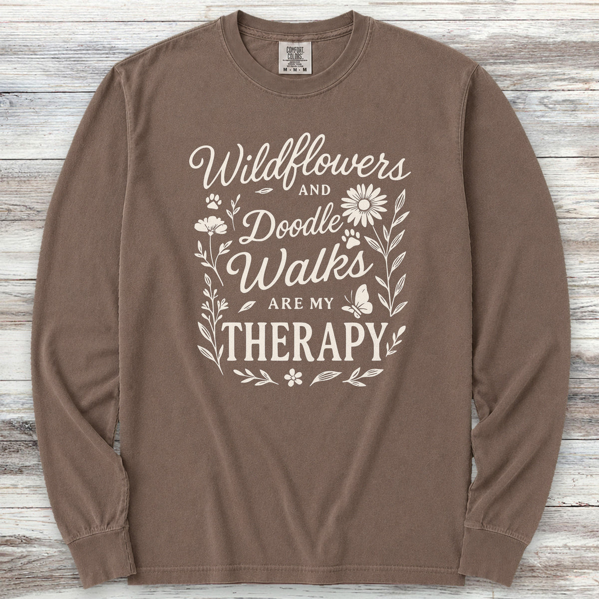 Doodle Walks & Wildflowers Long Sleeve Tee - Espresso