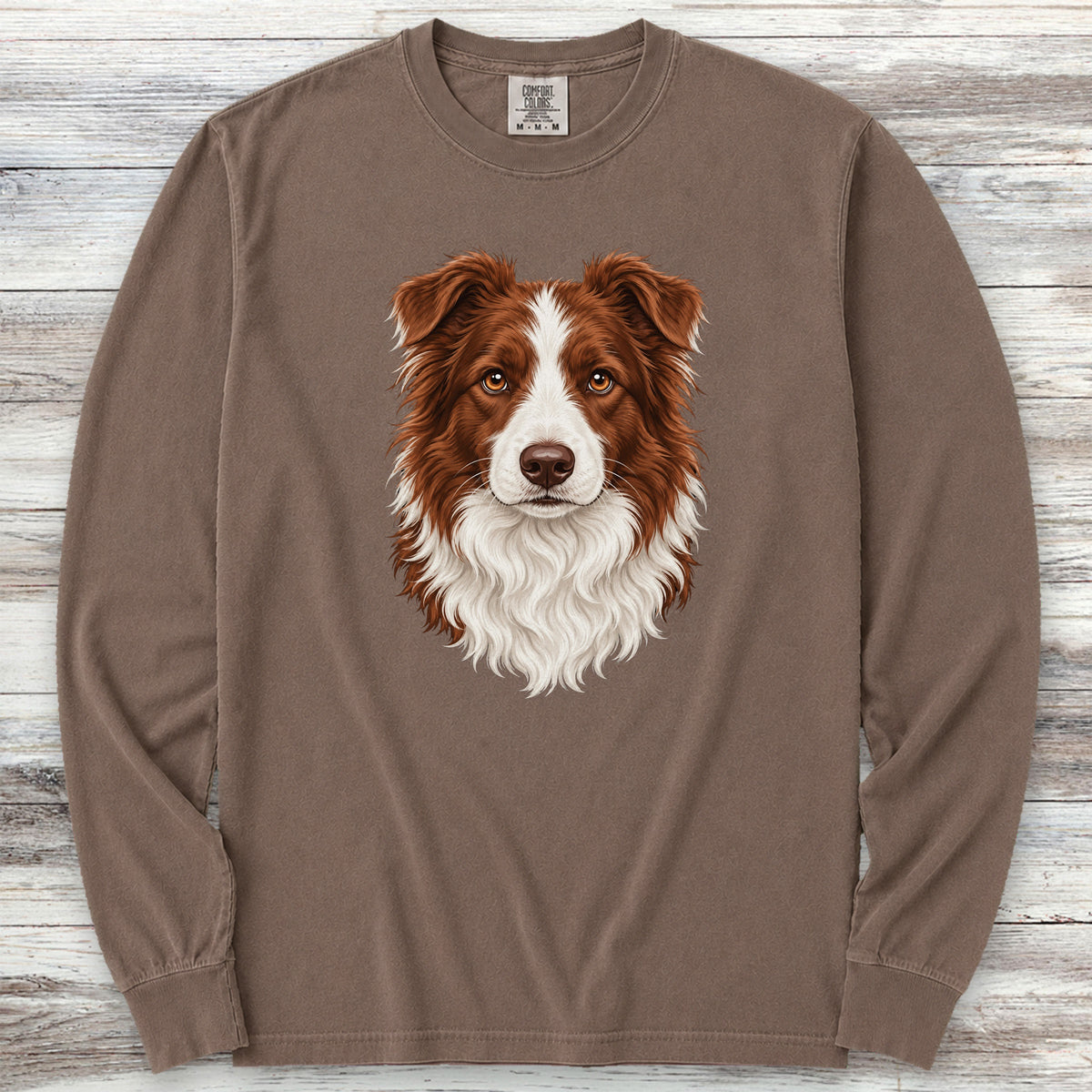 Border Collie Red Studio Portrait Long Sleeve Tee - Espresso