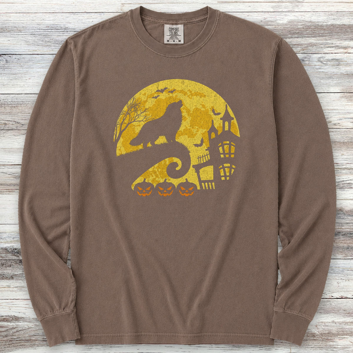 Great Pyrenees Halloween Moon Long Sleeve Tee - Espresso