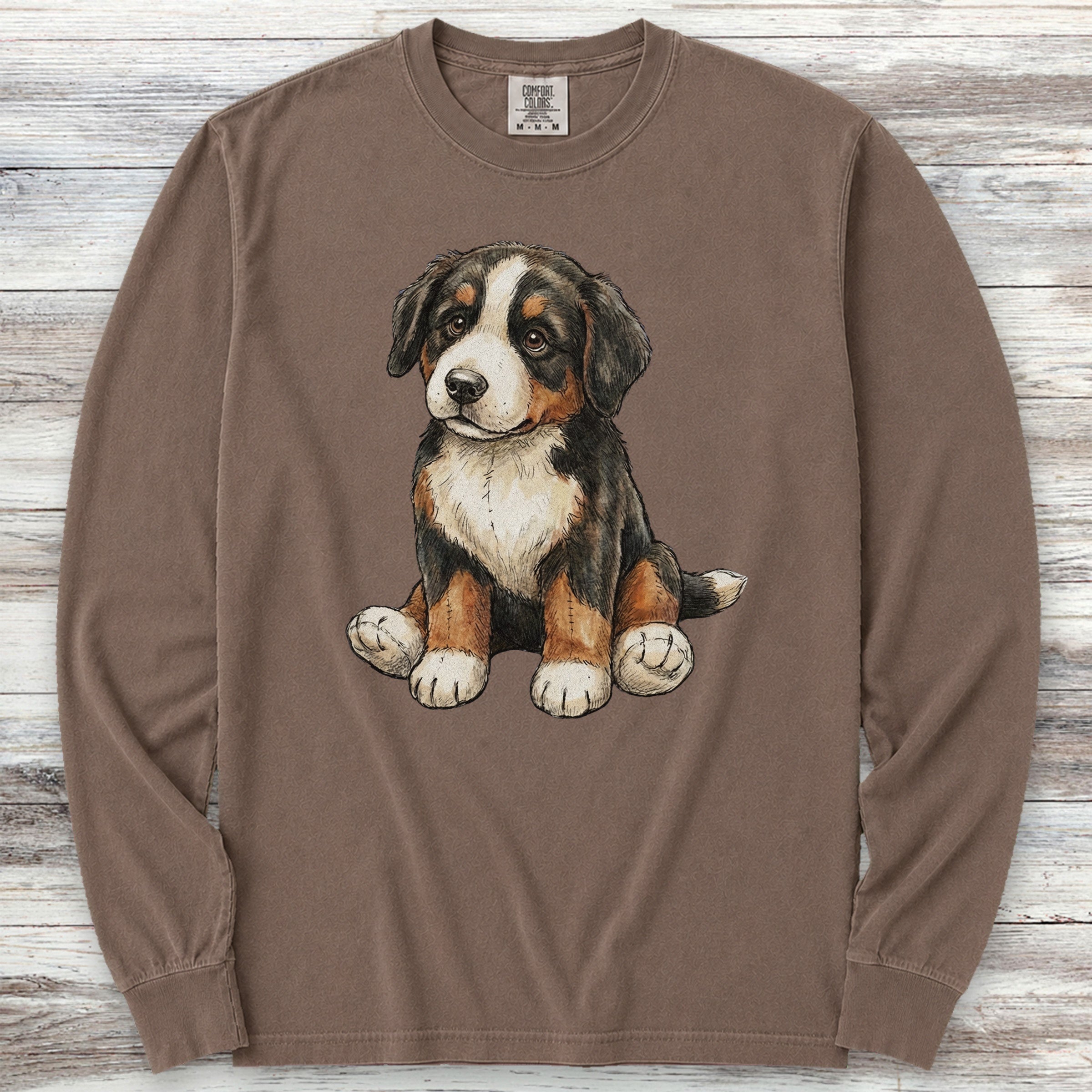Bernese Mountain Dog Teddy Bear Long Sleeve Tee - Espresso