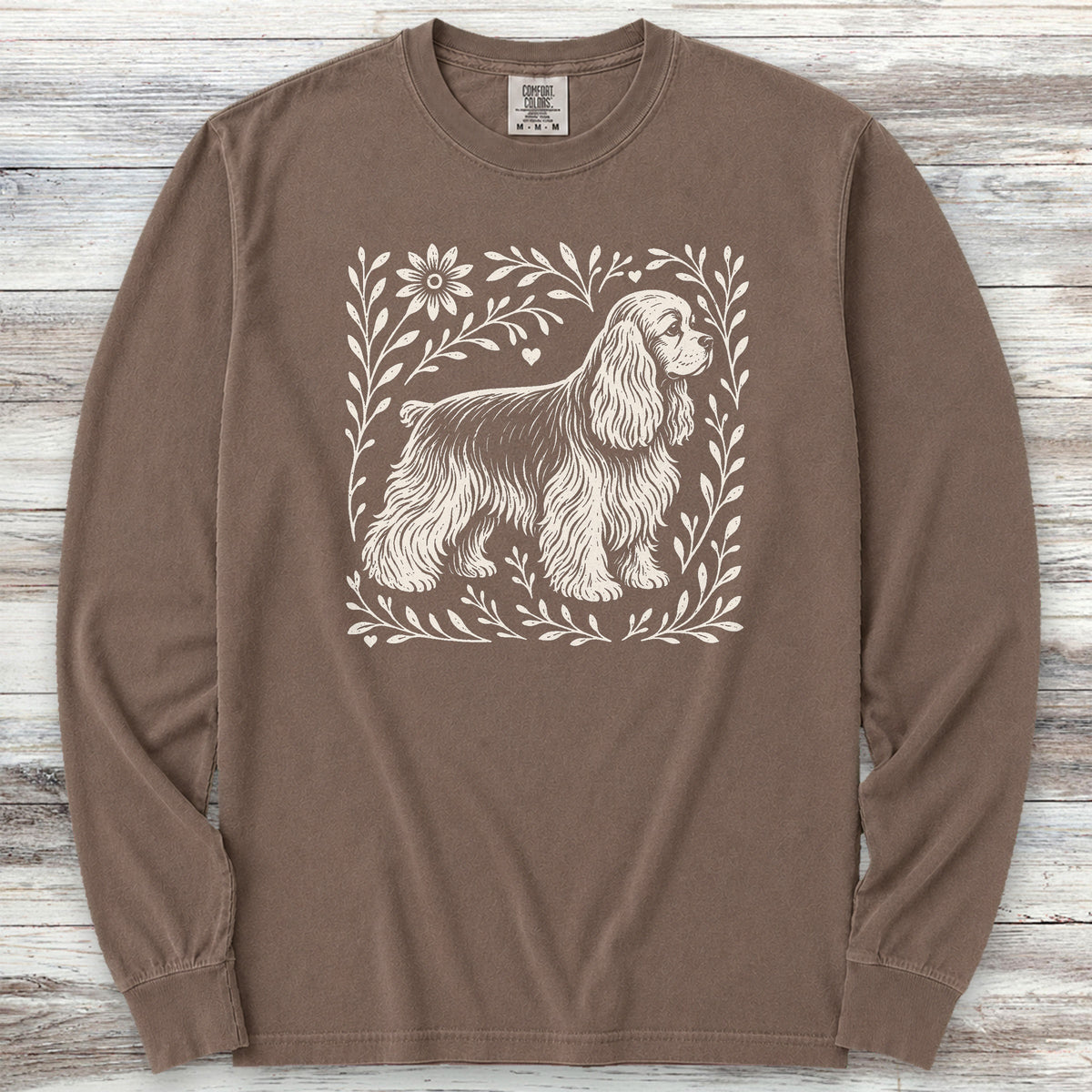 Cocker Spaniel Linocut Long Sleeve Tee - Espresso