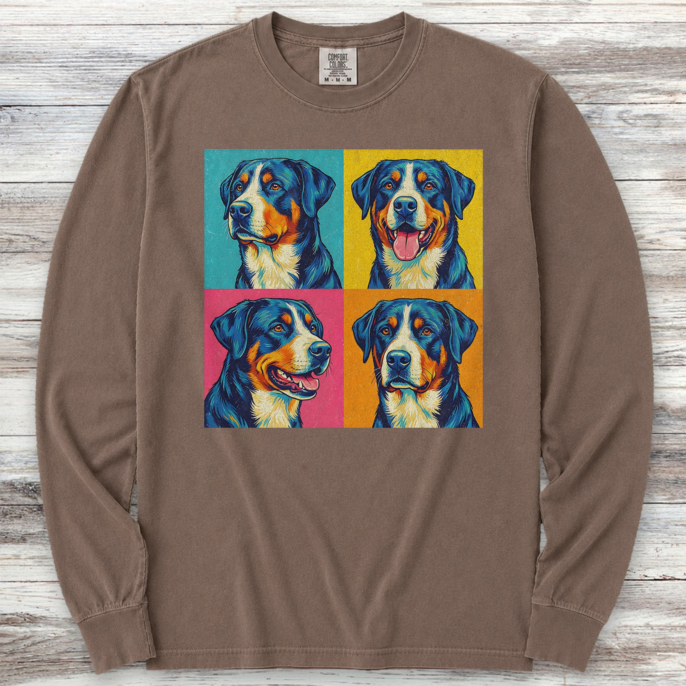 Swiss Mountain Dog Pop Art Long Sleeve Tee - Espresso