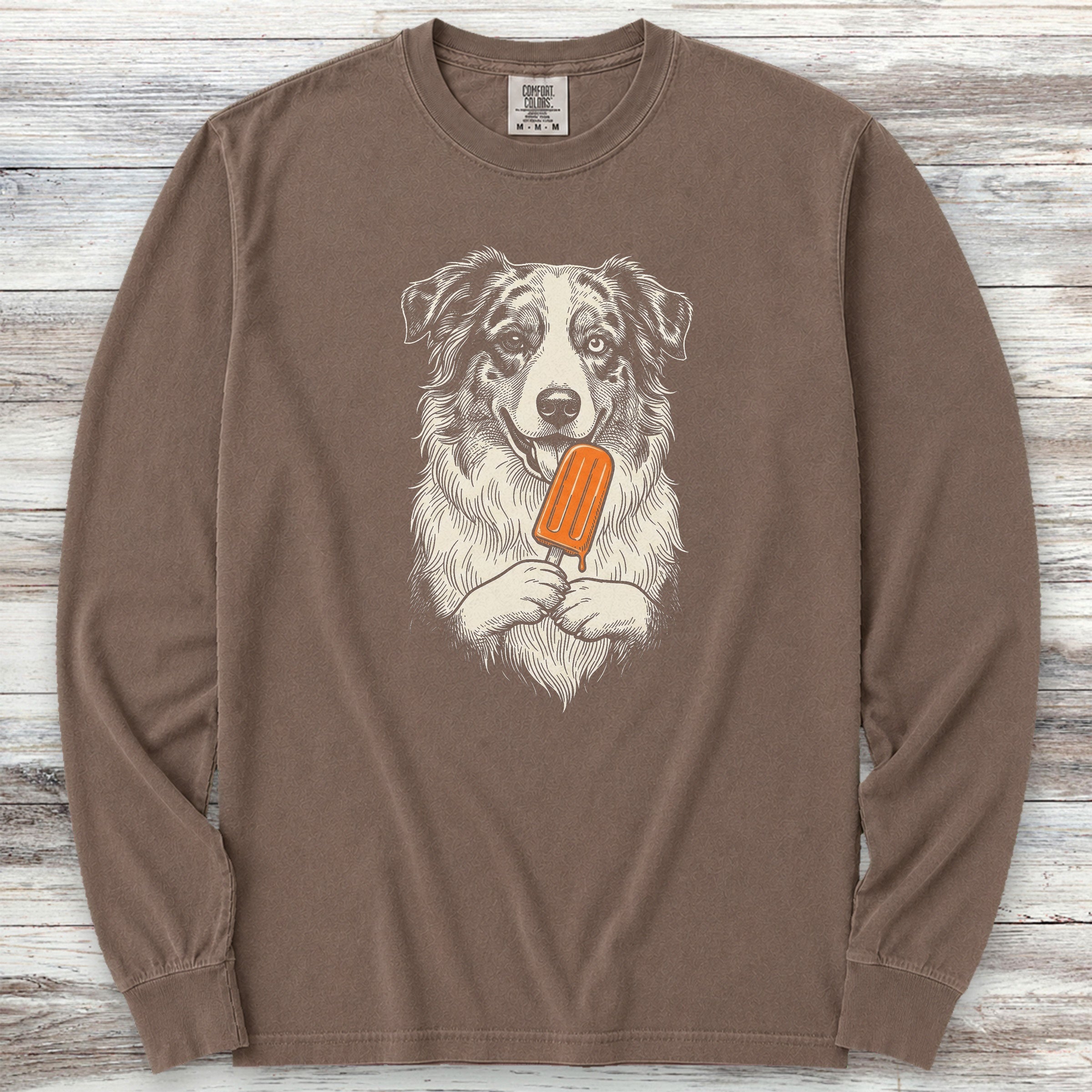 Australian Shepherd Pupsicle Long Sleeve Tee - Espresso