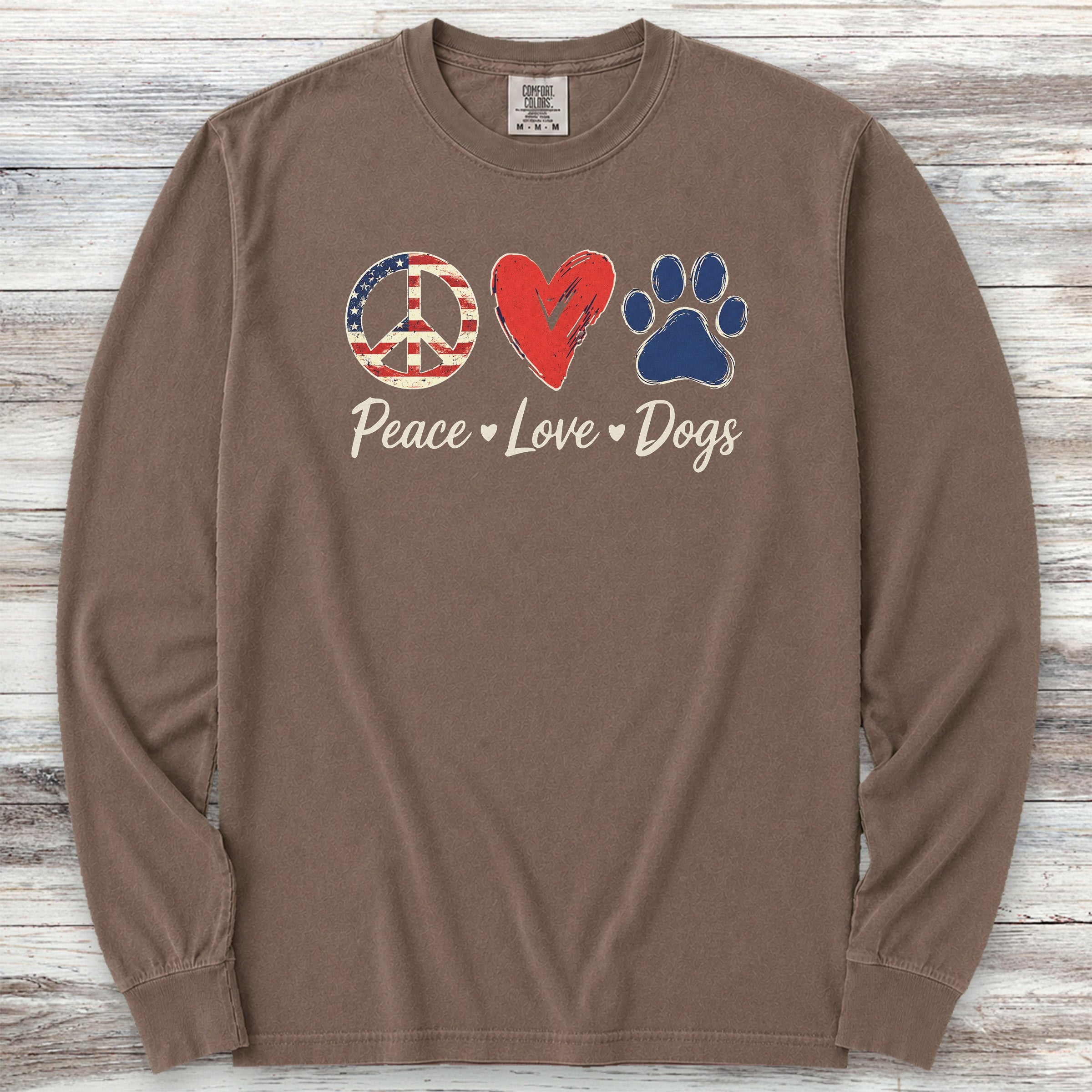 Peace Love Dogs USA Long Sleeve Tee - Espresso