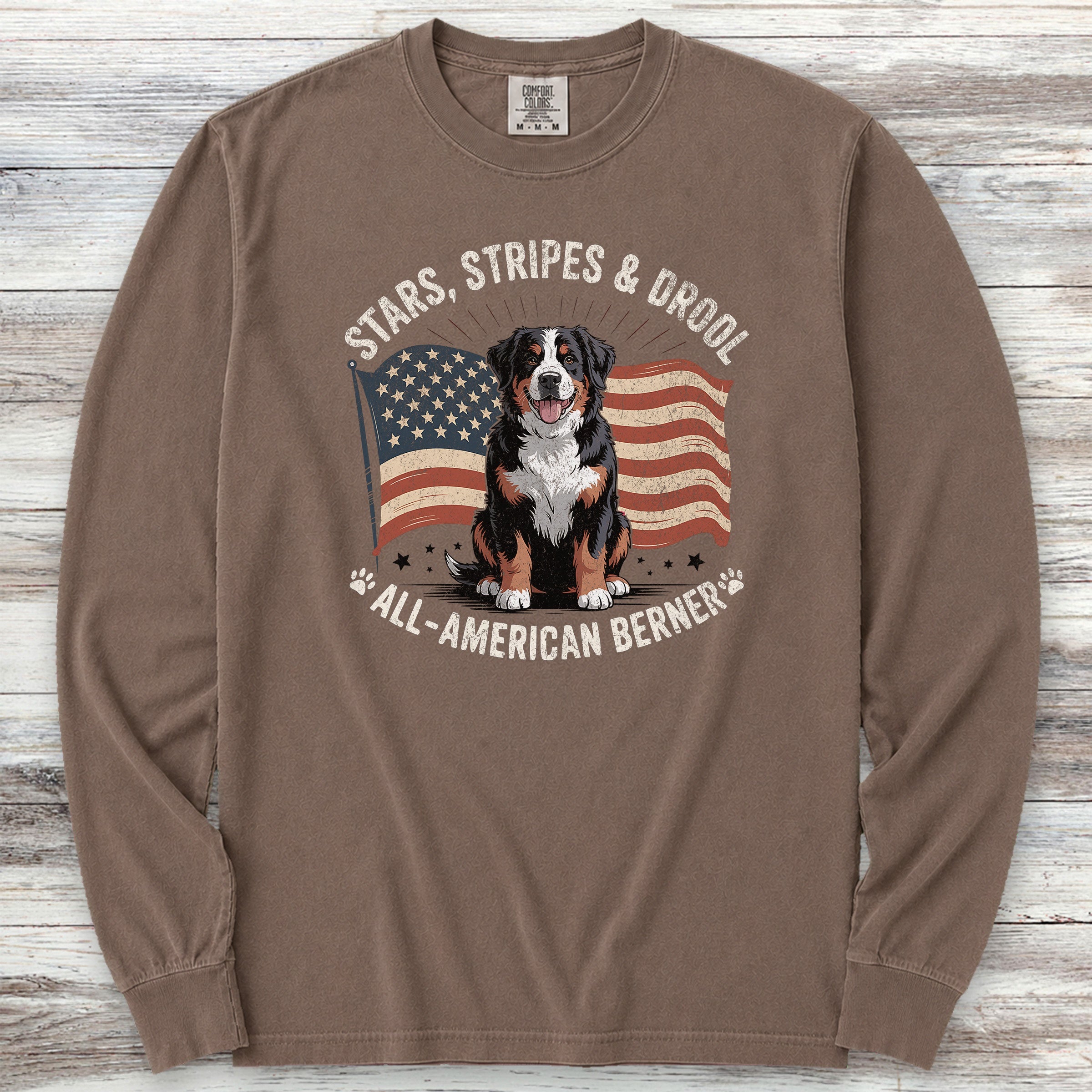 Bernese Mountain Dog All American Long Sleeve Tee - Espresso