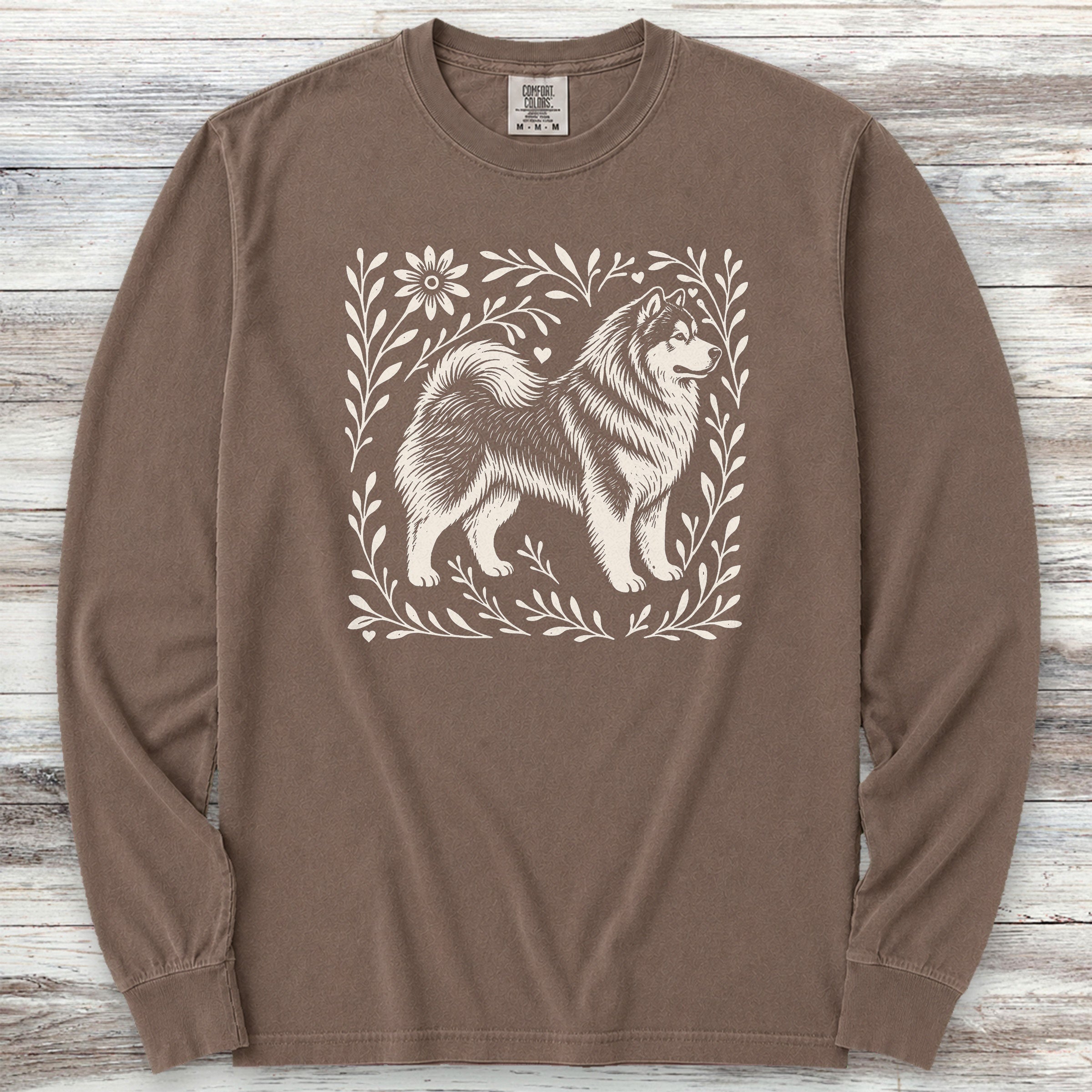 Alaskan Malamute Linocut Long Sleeve Tee - Espresso