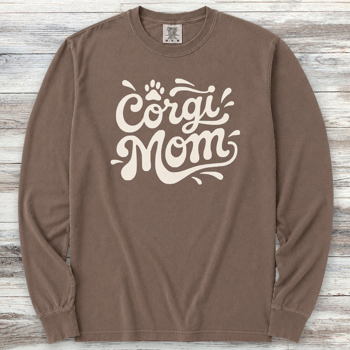 Corgi Groovy Mom Long Sleeve Tee - Espresso