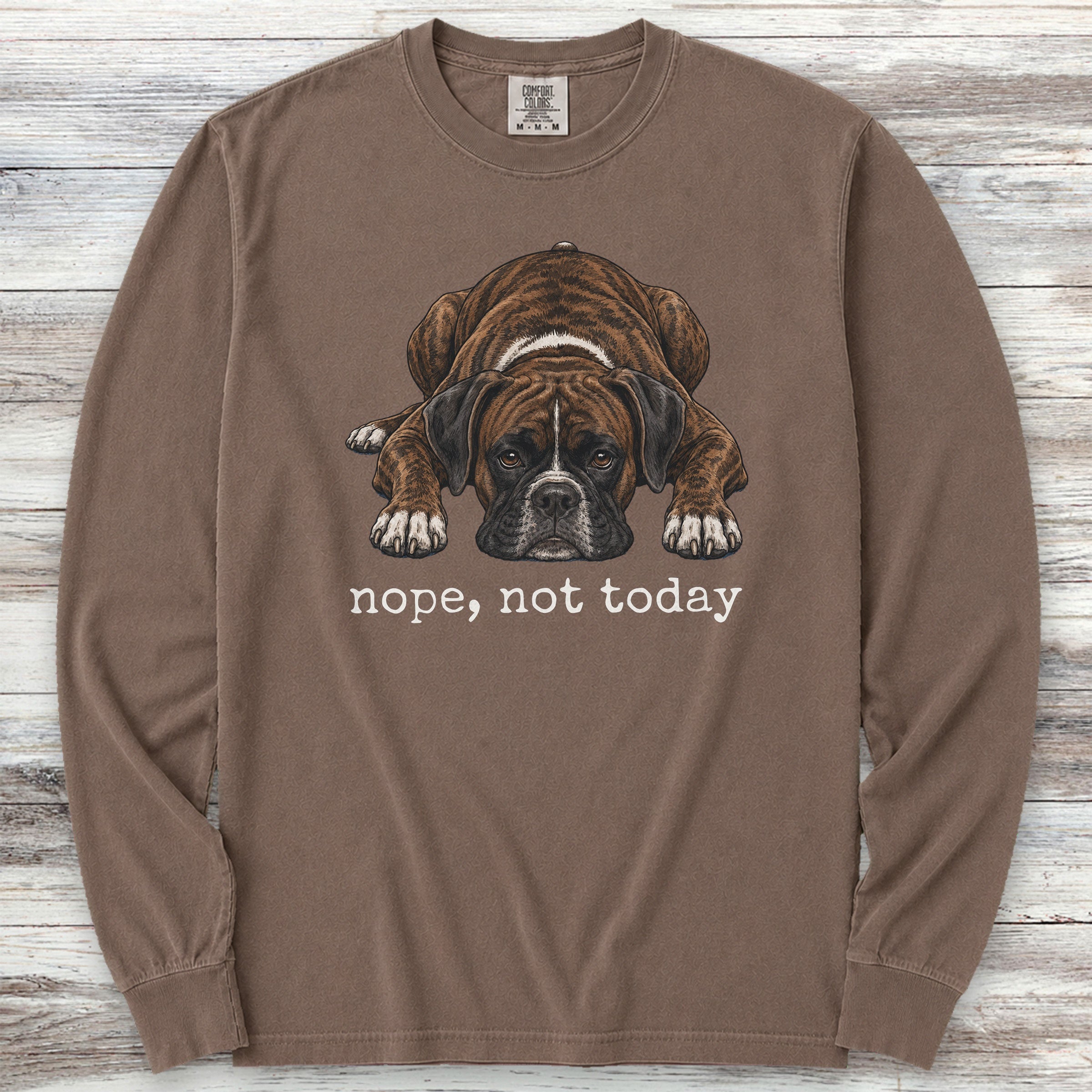 Boxer Brindle Nope Long Sleeve Tee - Espresso