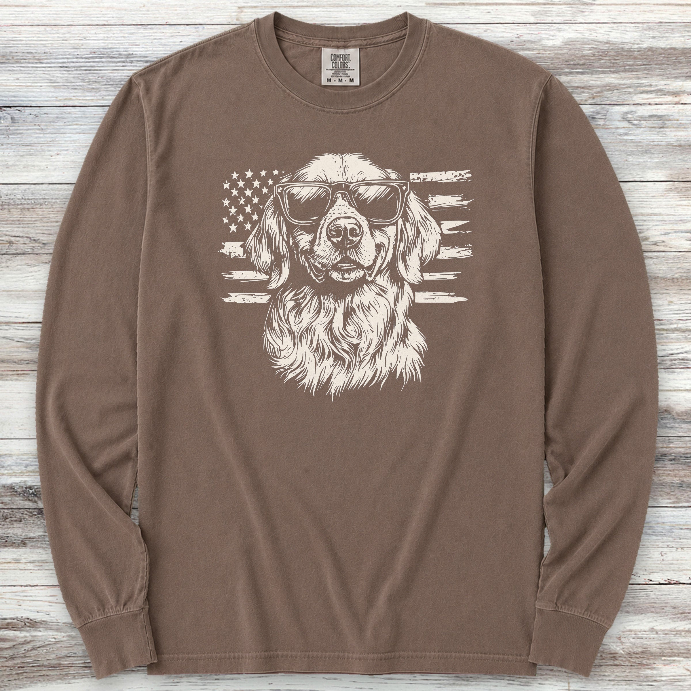 Golden Retriever Flag Long Sleeve Tee - Espresso