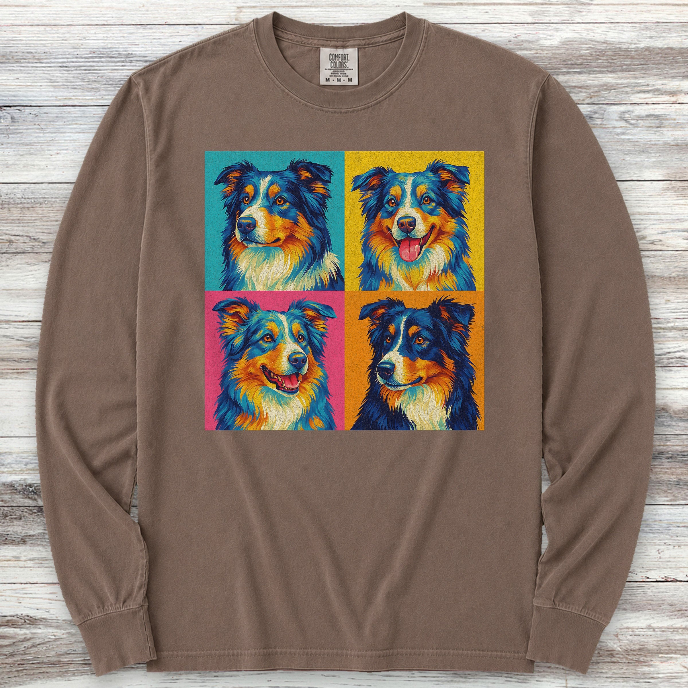 Australian Shepherd Pop Art Long Sleeve Tee - Espresso