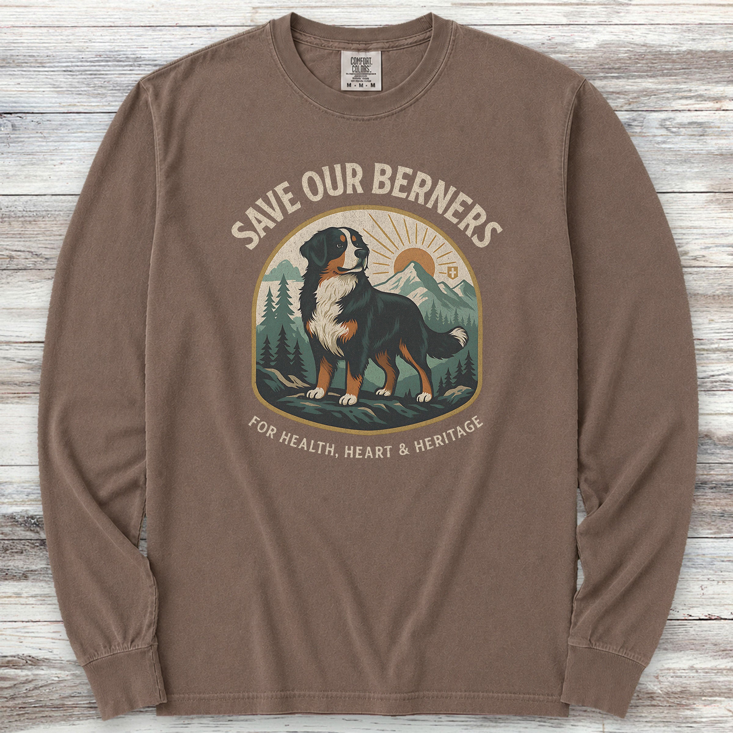 Bernese Mountain Dog Save Berners Long Sleeve Tee - Espresso