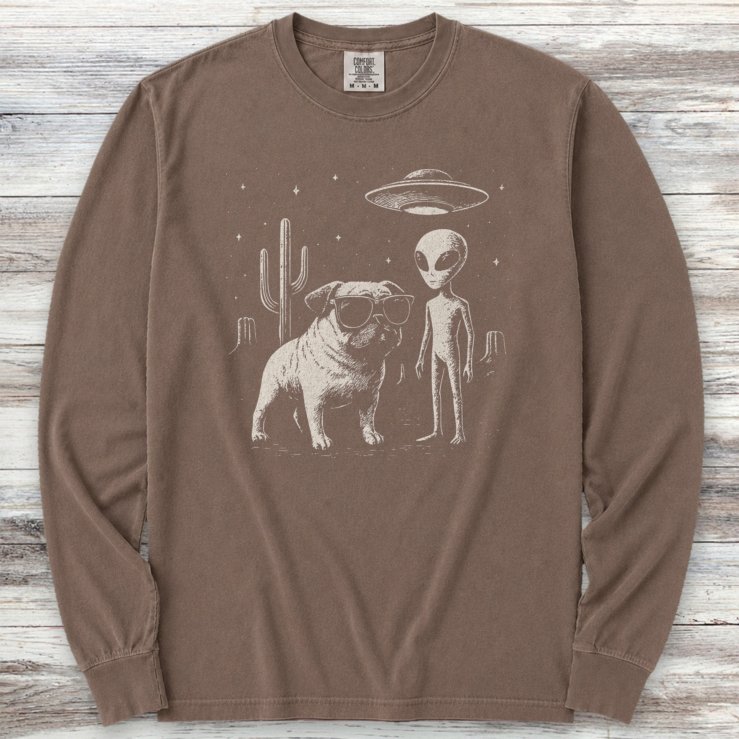 Pug Alien Encounter Long Sleeve Tee - Espresso