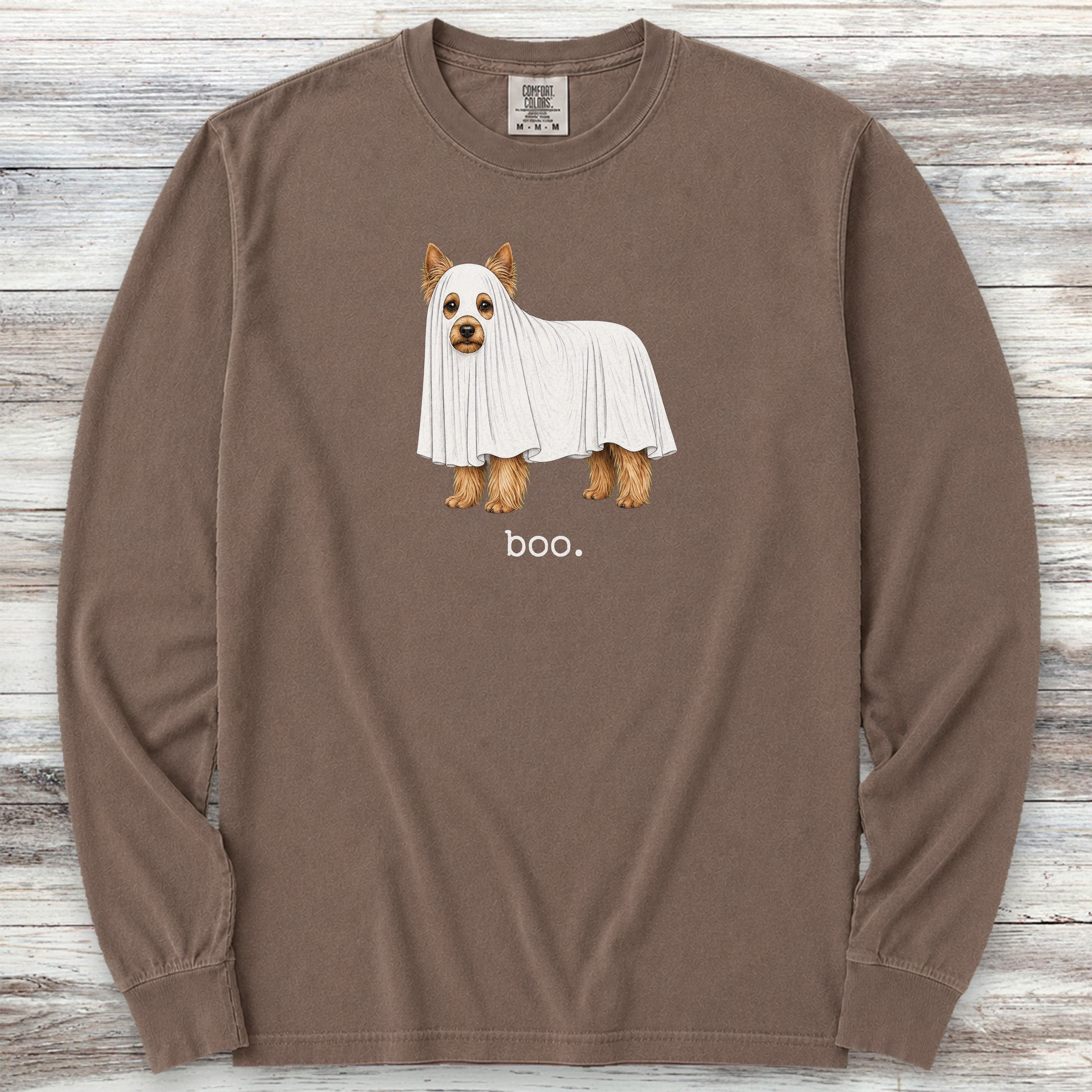 Yorkshire Terrier Boo Long Sleeve Tee - Espresso