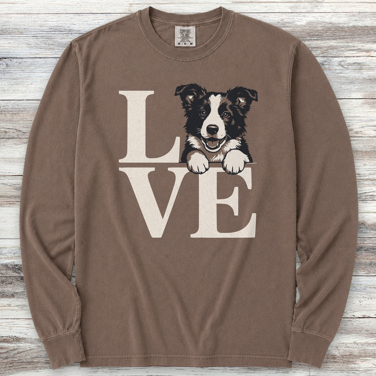 Border Collie Puppy Love Long Sleeve Tee - Espresso