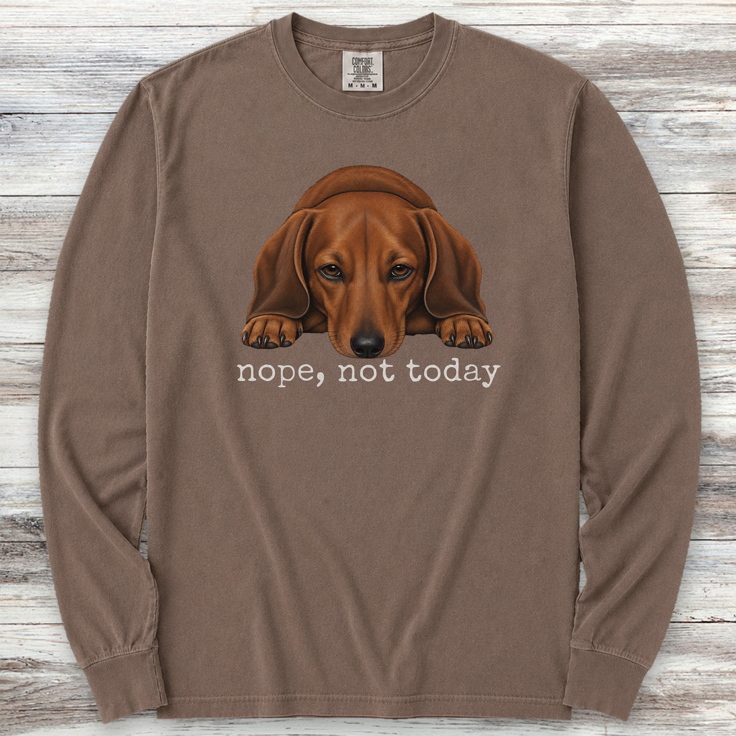 Dachshund Nope Long Sleeve Tee - Espresso