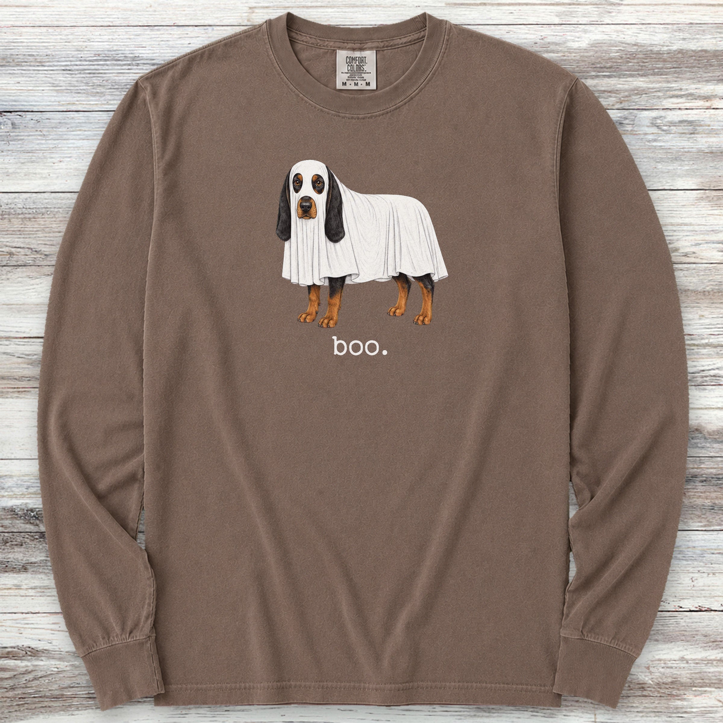 Black and Tan Coonhound Boo Long Sleeve Tee - Espresso