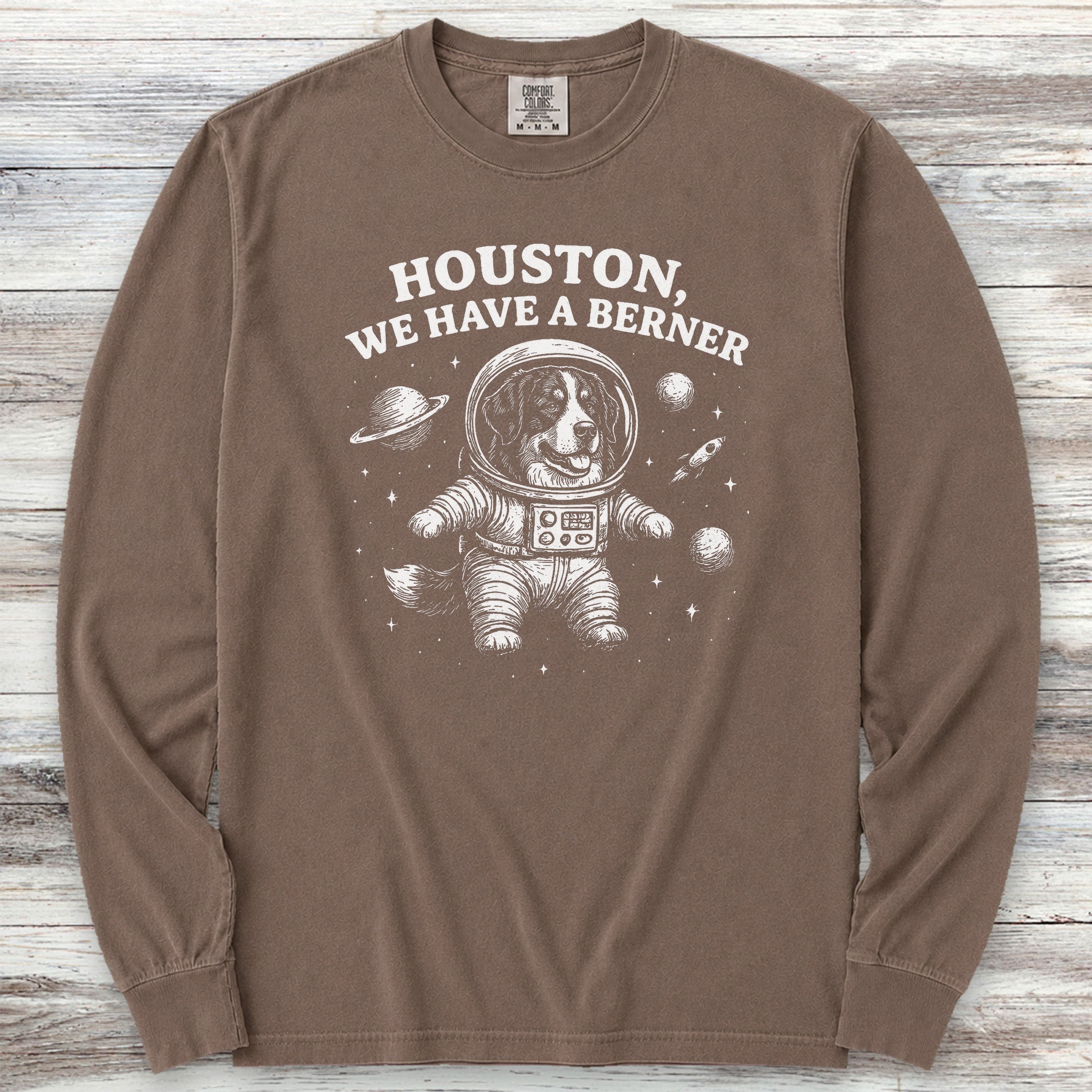 Bernese Mountain Dog Astronaut Long Sleeve Tee - Espresso