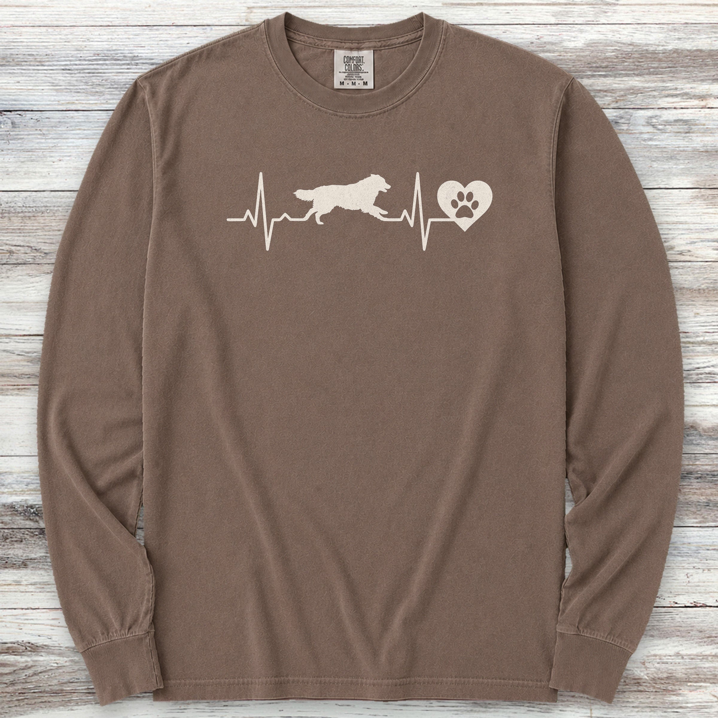 Australian Shepherd Heartbeat Long Sleeve Tee - Espresso