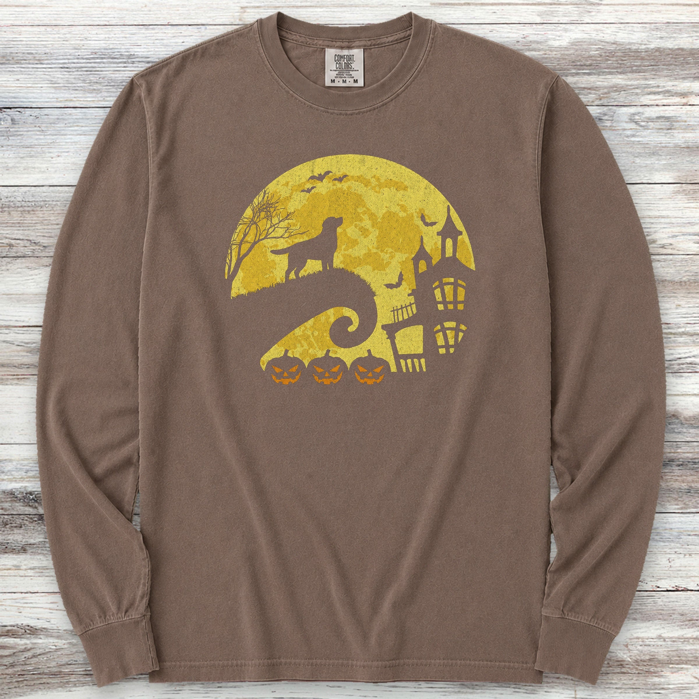 Labrador Retriever Halloween Moon Long Sleeve Tee - Espresso