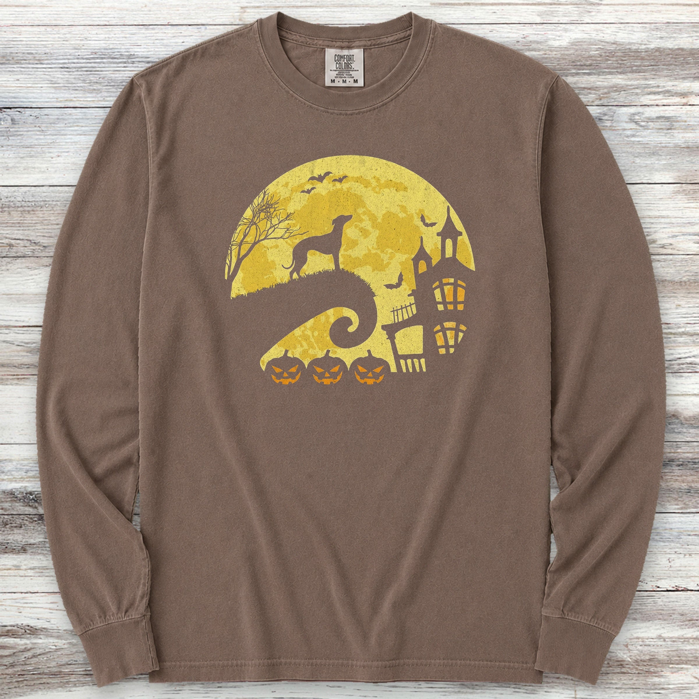 Whippet Halloween Moon Long Sleeve Tee - Espresso