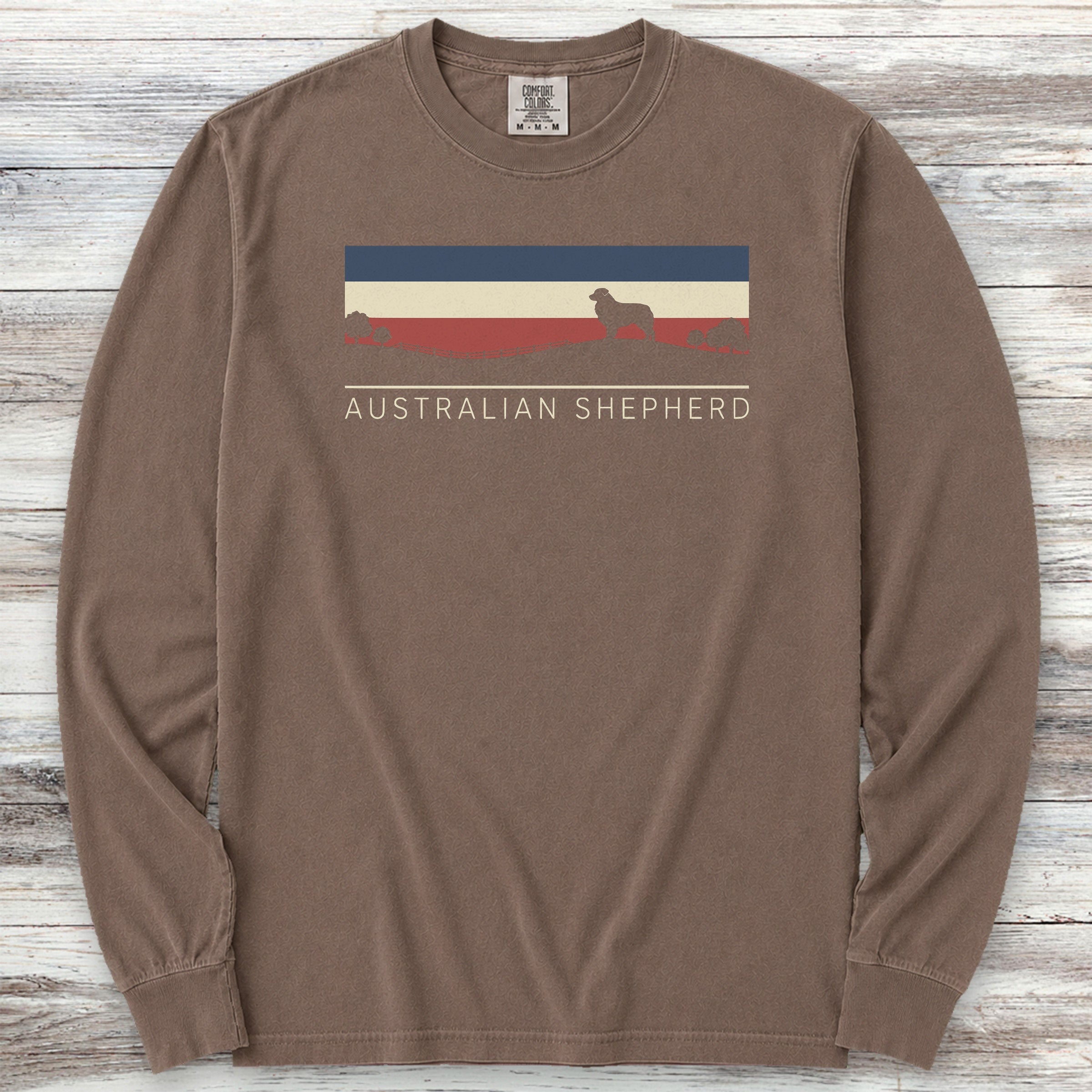 Australian Shepherd USA Sunset Long Sleeve Tee - Espresso